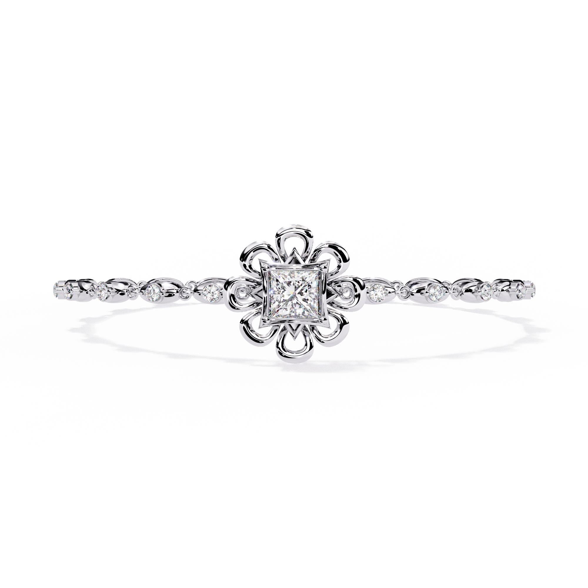 Minimalist Bangle Bracelet For Women 925 Sterling Silver 7.5 inch Bridal Anniversary Gift Luxury Princess Cut Moissanite Cuff Bracelet