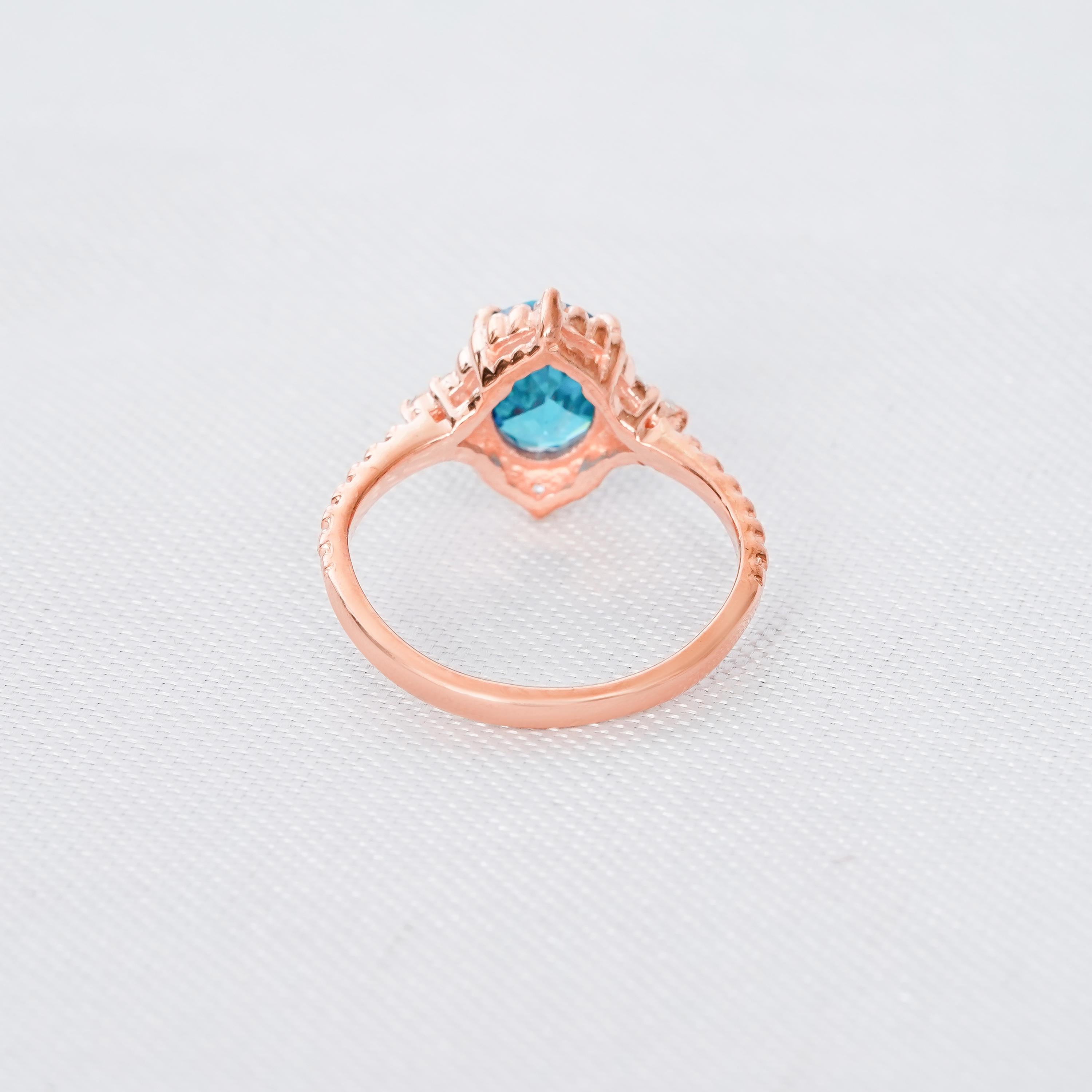 London Blue Topaz Engagement Ring Set For Women Matching Moissanite Dainty Wedding Band 925 Sterling Silver Halo Beaded Band Bridal Ring