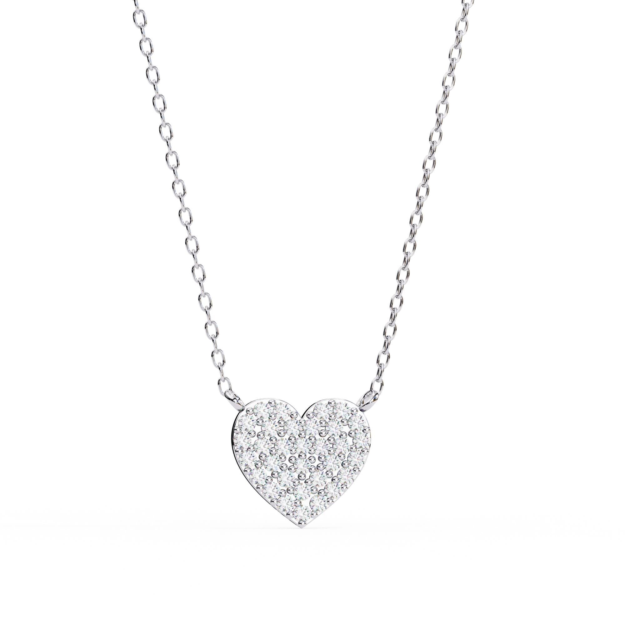 Heart Shaped Pendant Necklace For Women 925 Sterling Silver Pave Set Charm Moissanite 18" Link Chain Minimalist Dainty Necklace Love Gift