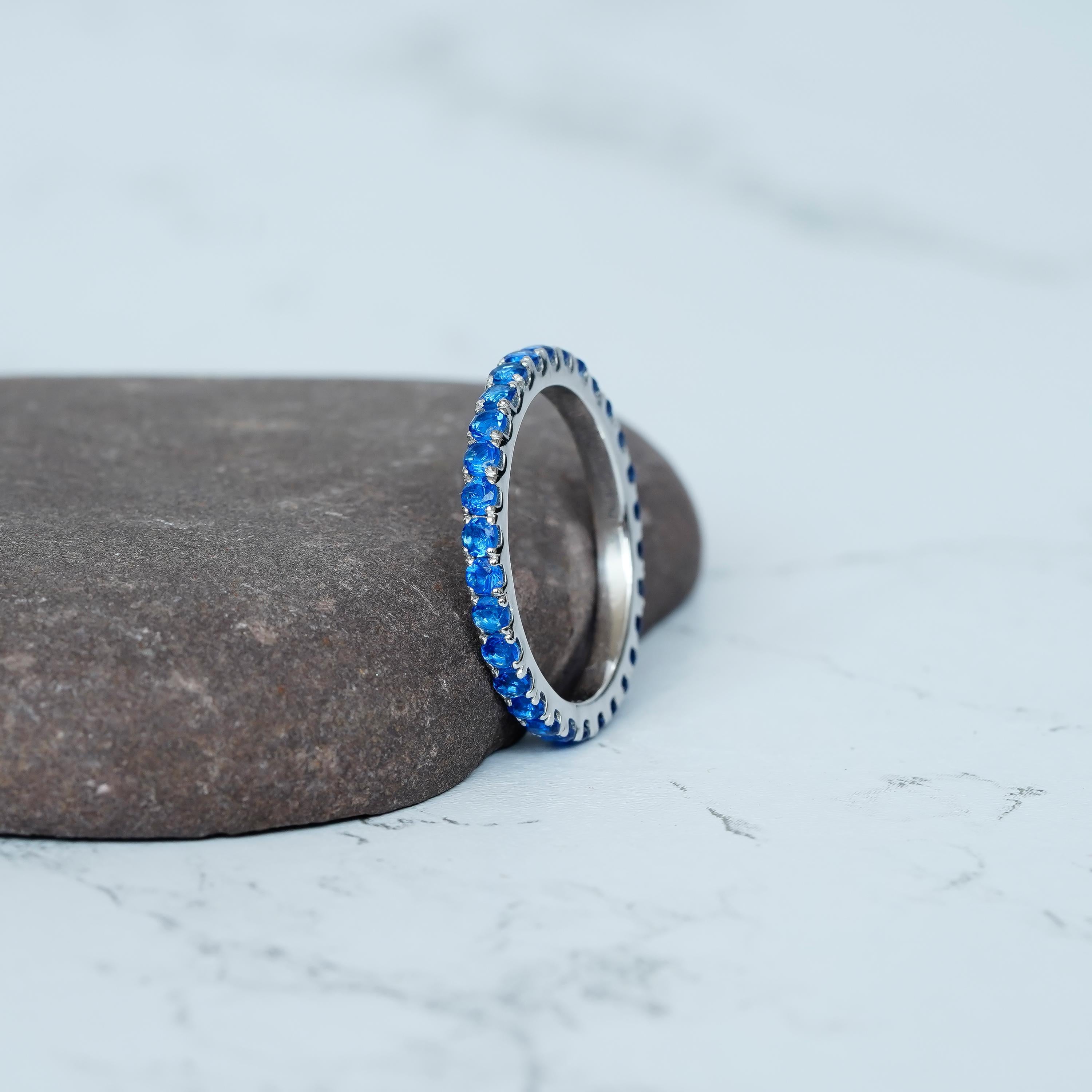 Blue Topaz Wedding Band For Women 925 Sterling Silver Swiss Blue Topaz Stackable Full Eternity Matching Anniversary Gift Dainty Ring Band