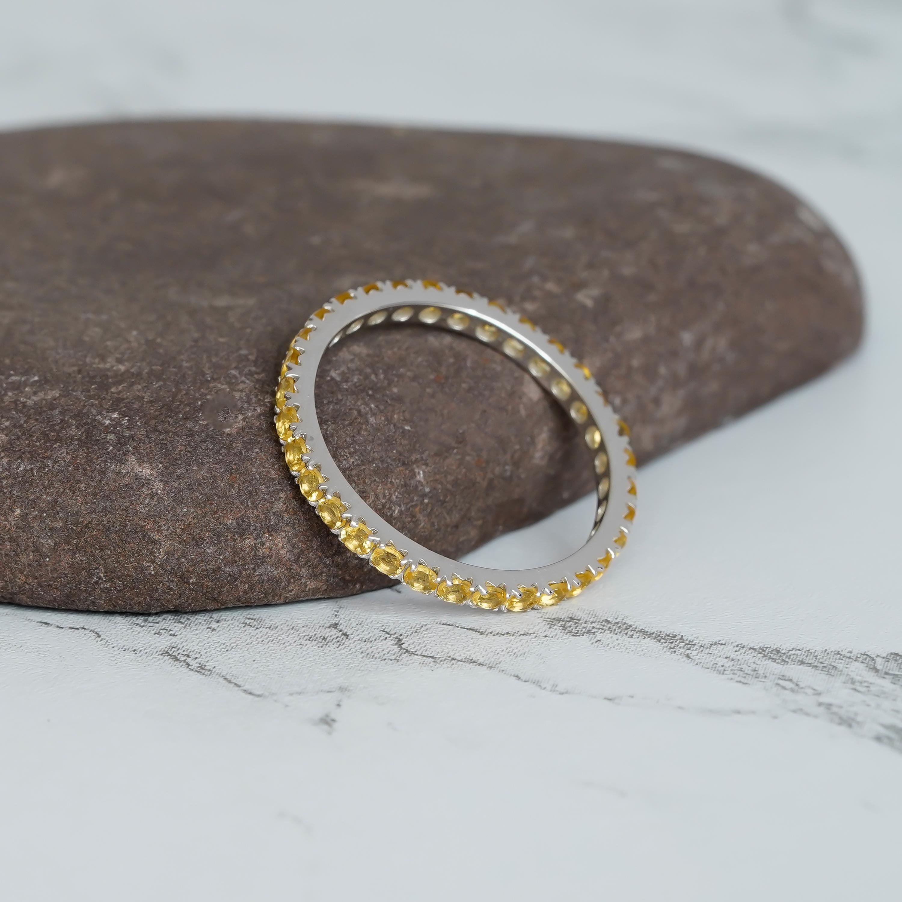 Citrine Eternity Band For Women 925 Sterling Silver Stackable Delicate Yellow Full Eternity Bridal Matching Anniversary Gift Dainty Band
