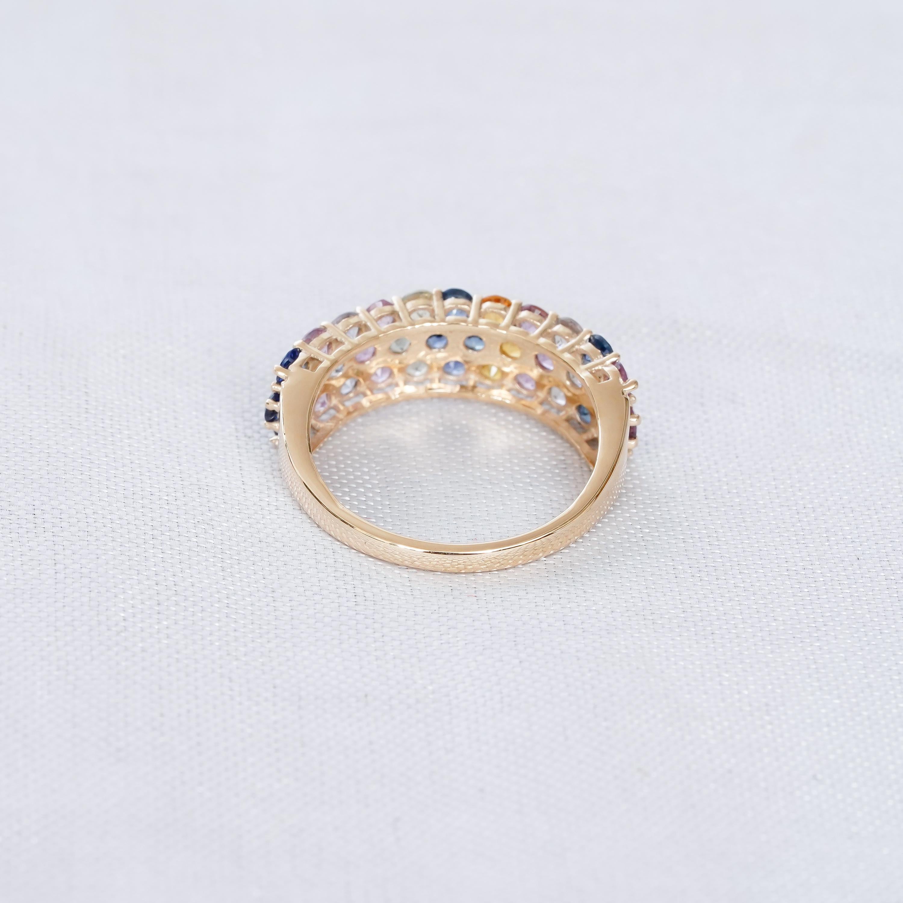 Multicolor Band For Women 925 Sterling Silver CZ Rainbow Stackable Delicate Half Eternity Bridal Matching Anniversary Gift Dainty Wide Band