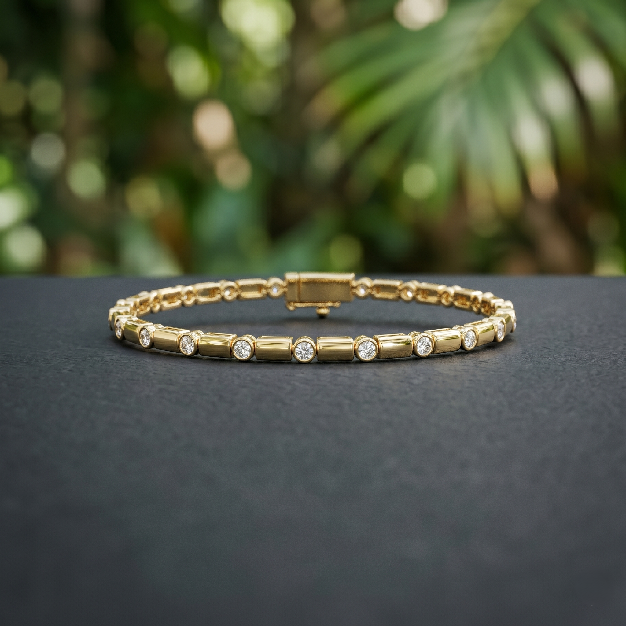 Bezel Set Moissanite Bracelet for men, Sterling Silver Rose Gold Finish Tennis Bracelet