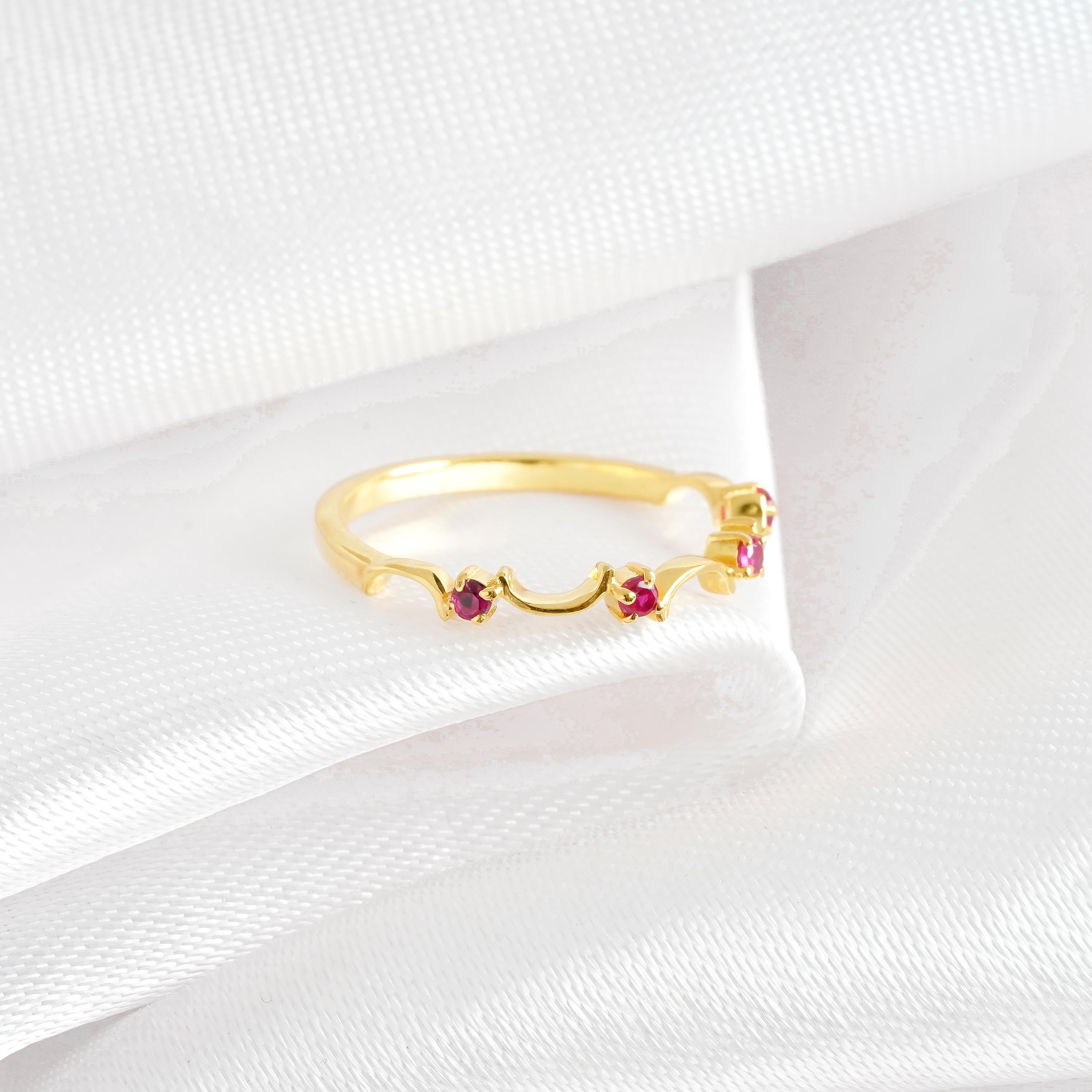 Ruby Wedding Band For Women 925 Sterling Silver Stackable Pink Bridal Unique Anniversary Gift Delicate Minimalist Pave Eternity Dainty Band