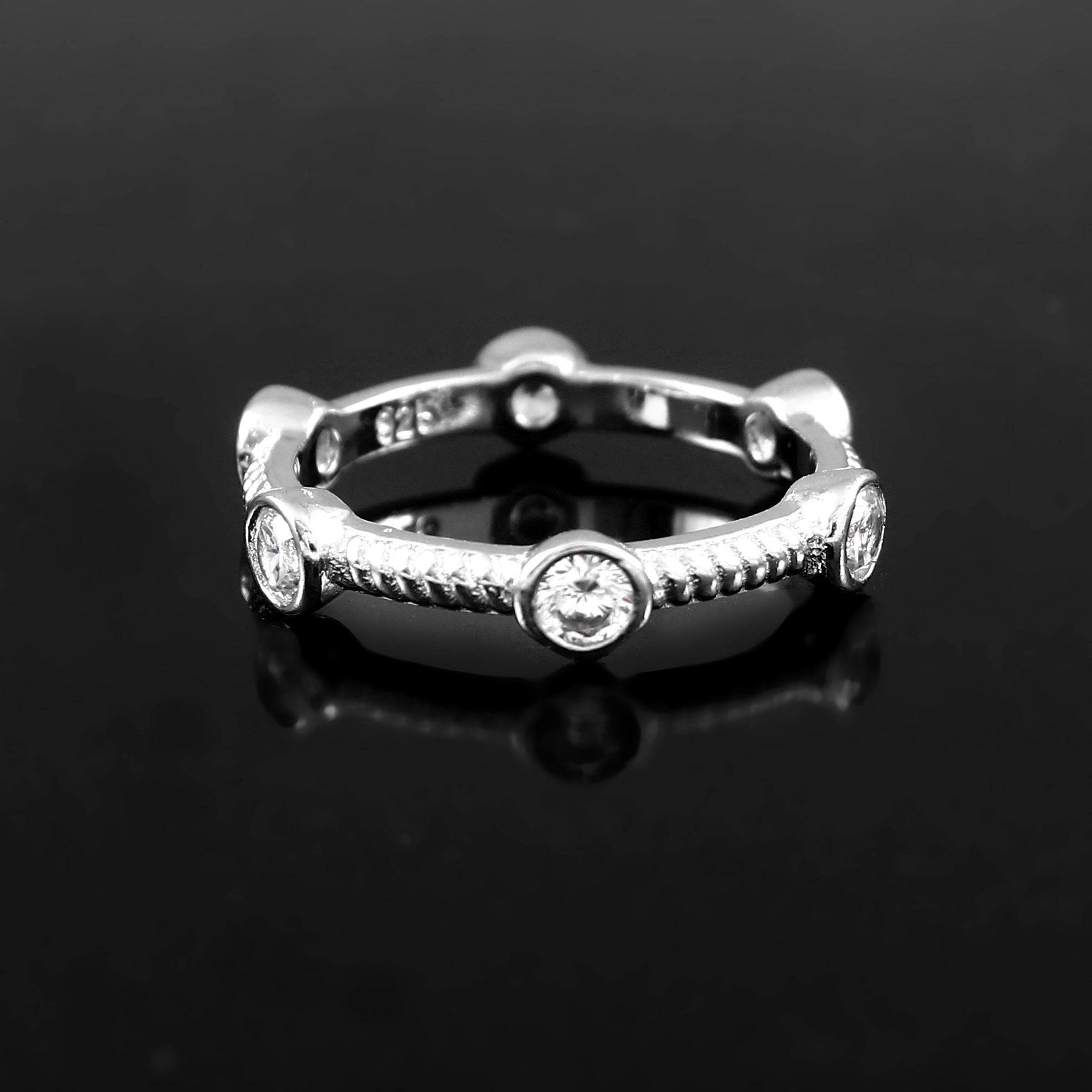 Moissanite Wedding Band Bezel Set Art Deco Eternity Band Bubble Stacking Dainty Silver Proposal Ring Anniversary Gift Promise Ring For Her