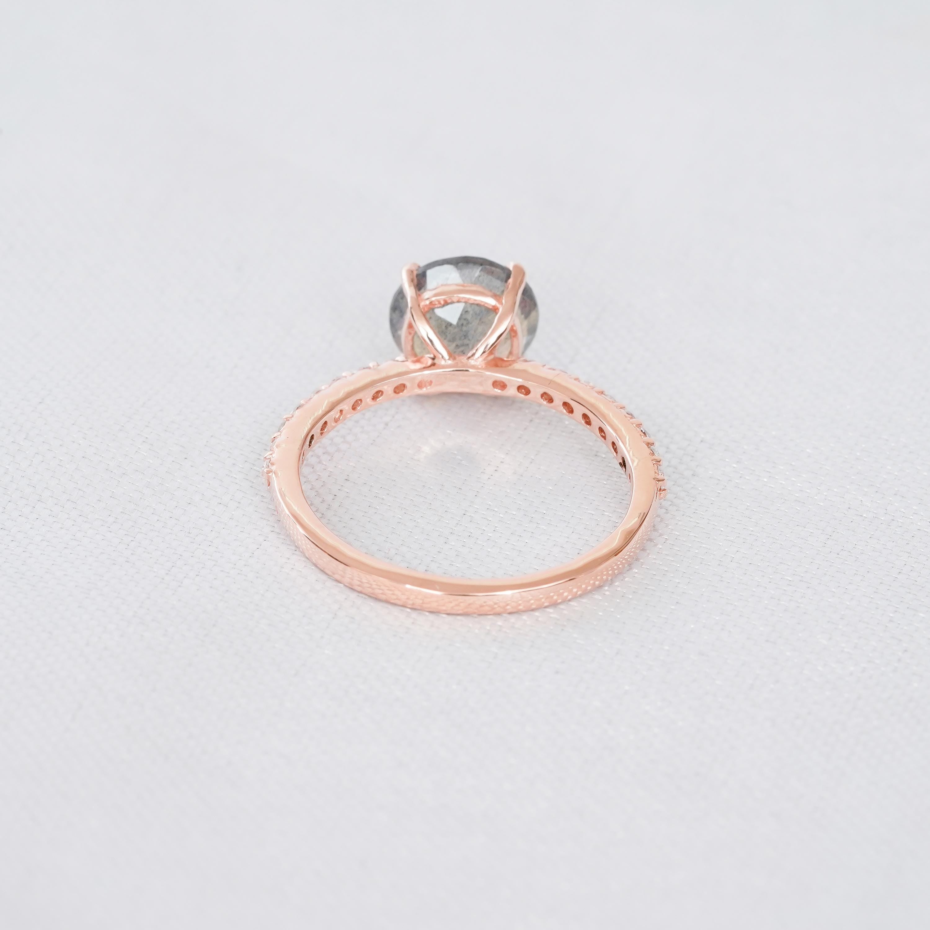 Labradorite Ring For Women 925 Sterling Silver Round Rainbow Flashy Engagement Wedding Ring Proposal Art Deco Dainty Prong Set Halo Ring