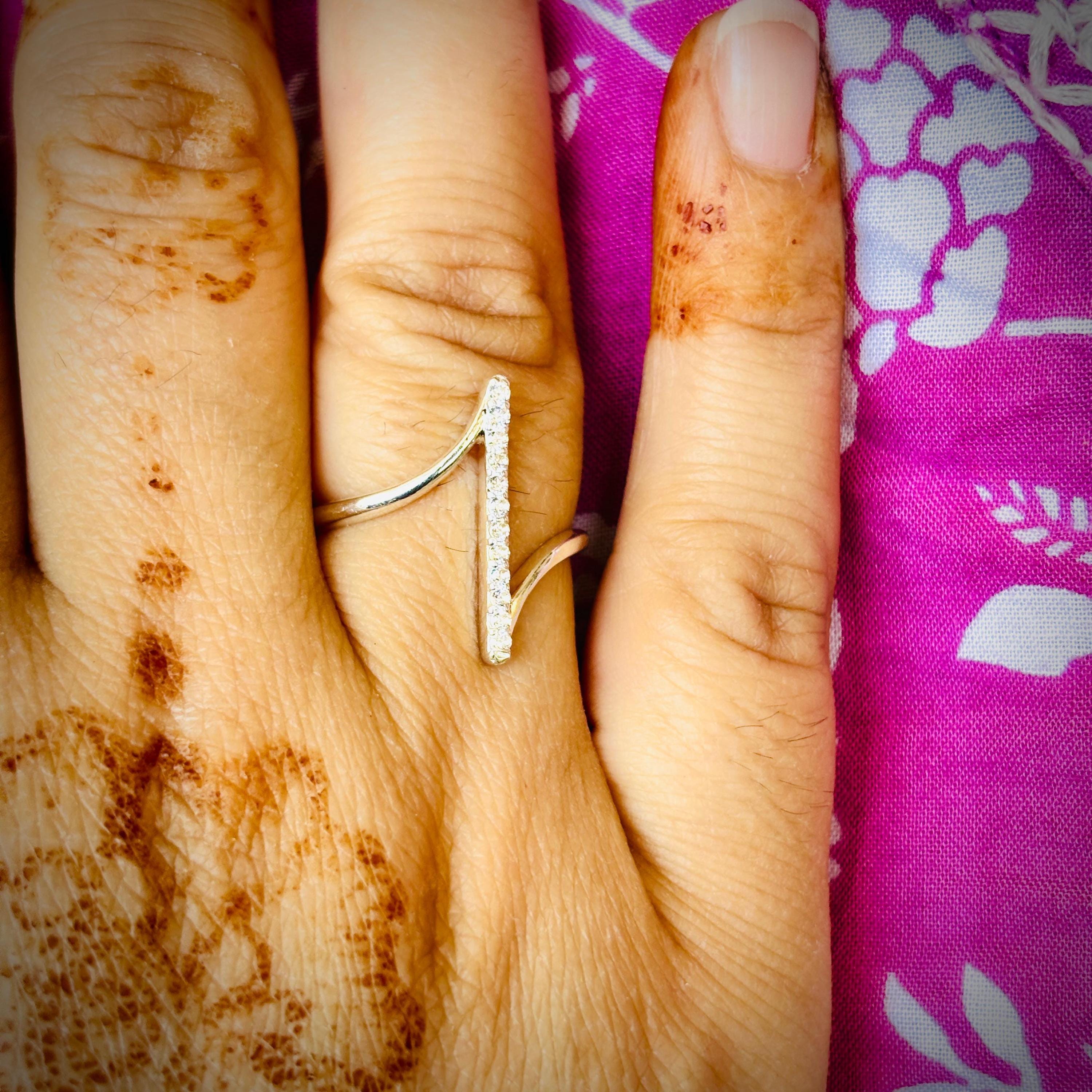 Sterling Silver Bar Ring | Geometric Diamond Ring | Women's Delicate Vertical Bar Ring | Unique Anniversary Ring | Minimalist Dainty Ring