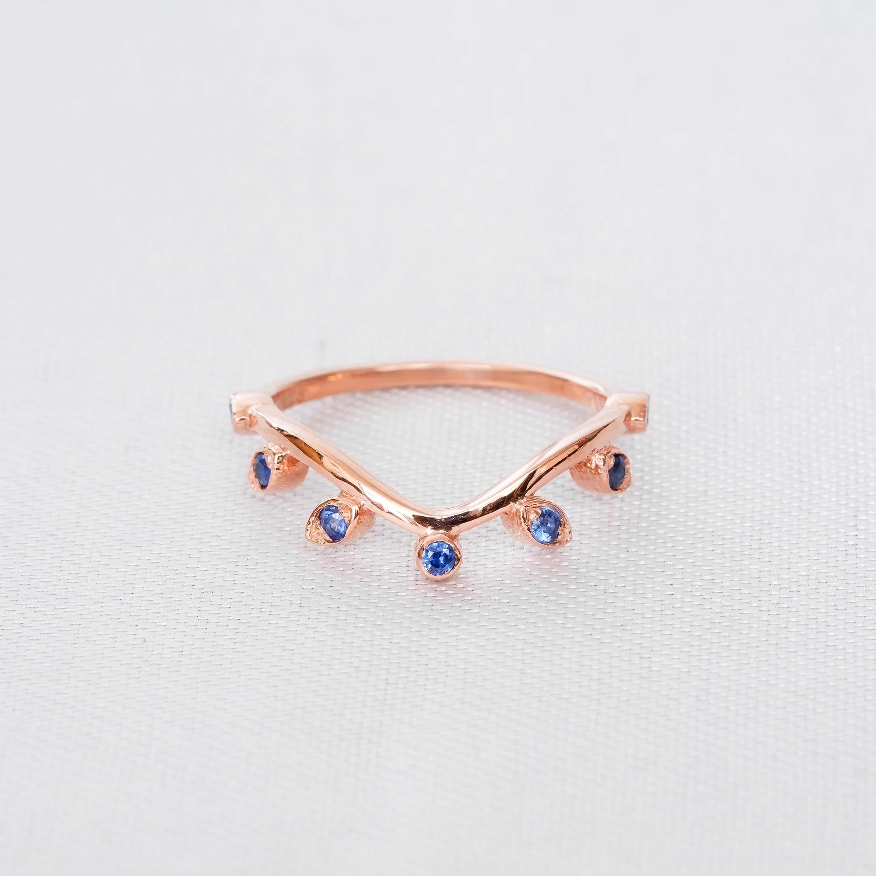 Leaf Wedding Band Blue Sapphire 925 Sterling Silver For Women Round Leaf Stackable Bridal Matching Anniversary Gift Dainty Ring For Her