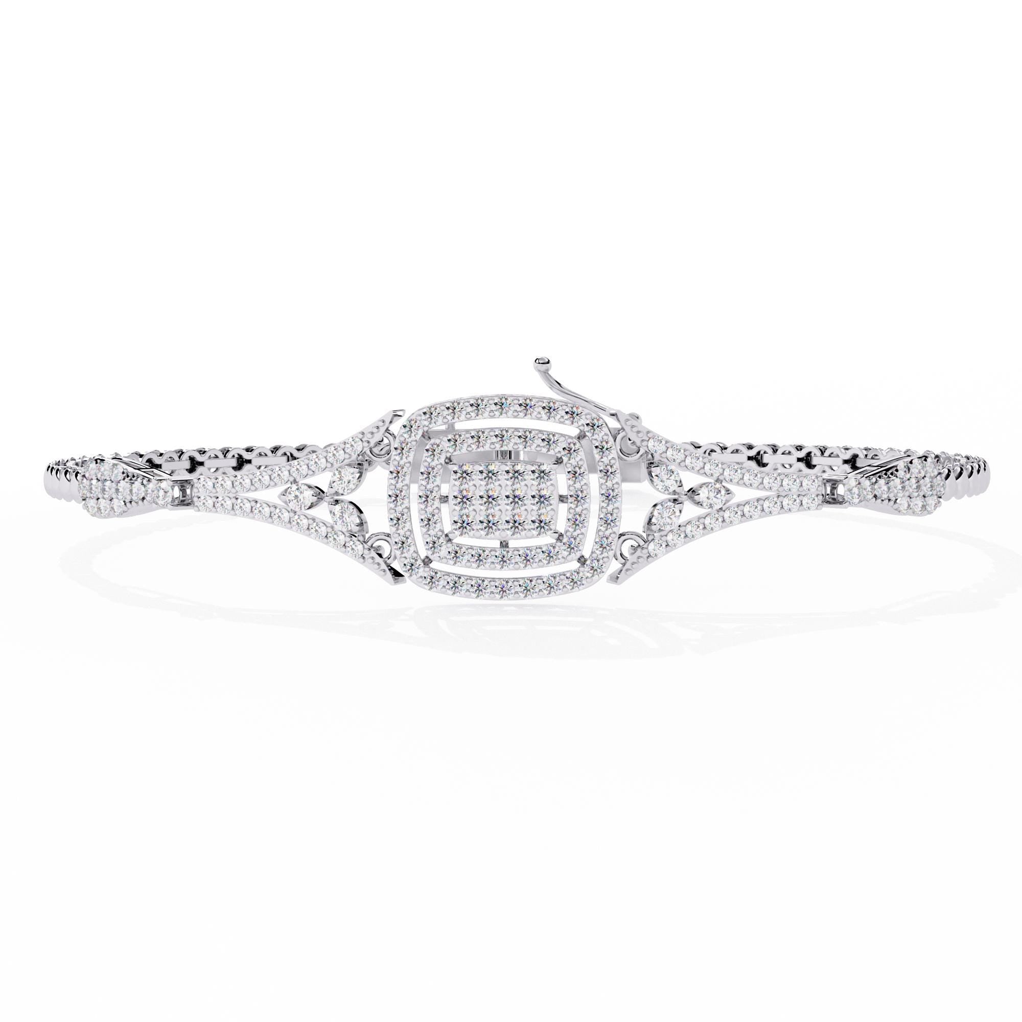 Moissanite Bracelet Sterling Silver For Women Handmade Minimalist 7.5 inch Bridal Anniversary Gift Luxury Jewelry Classic Cuff Bracelet