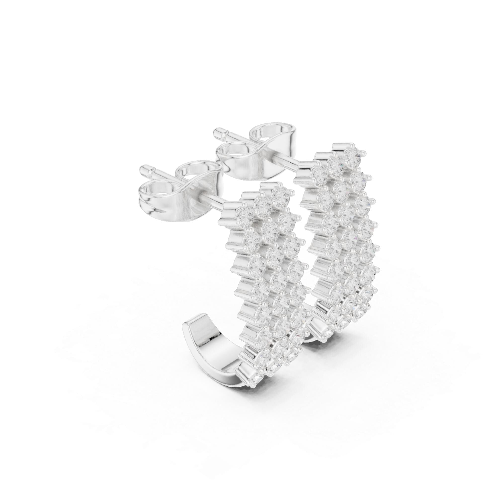 Half Hoop Stud Earrings Moissanite For Women 925 Sterling Silver Push Back Minimalist Dainty 3 Row Pave Set Bridal Anniversary Gift For Her