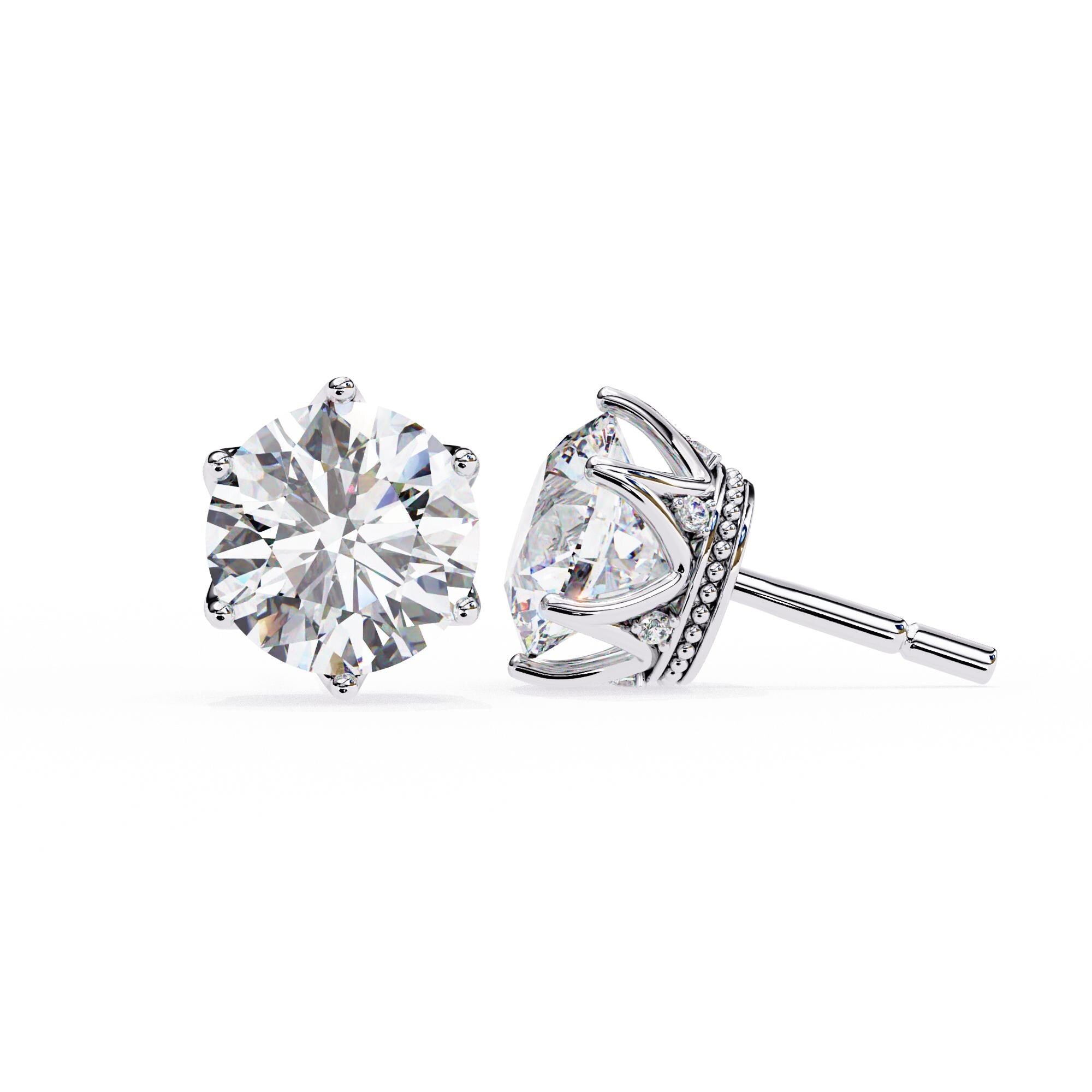 Round Moissanite Stud Earrings For Women 6 Prong 925 Sterling Silver Push Back Minimalist Dainty Trendy Hidden Halo Anniversary Gift For Her