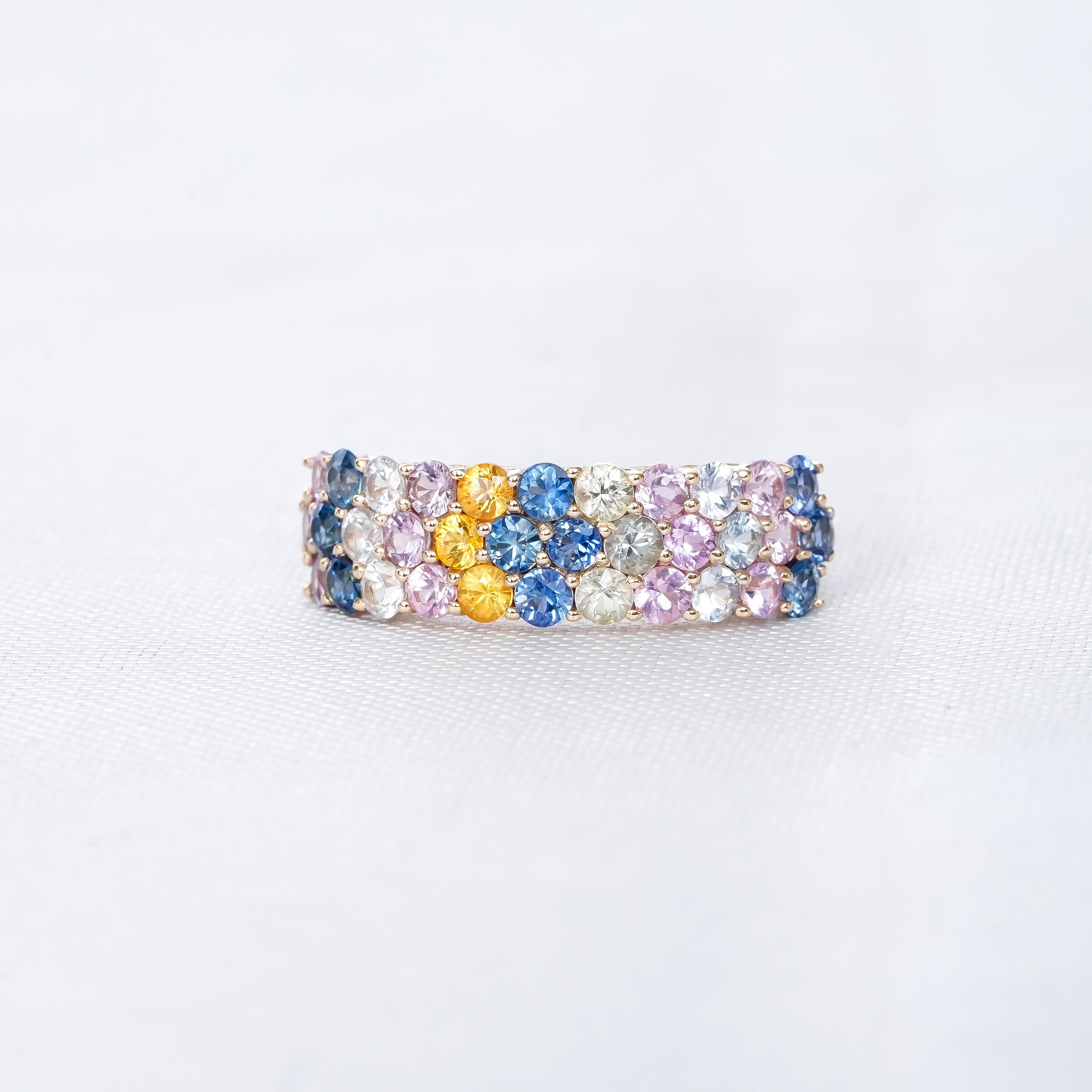 Multicolor Band For Women 925 Sterling Silver CZ Rainbow Stackable Delicate Half Eternity Bridal Matching Anniversary Gift Dainty Wide Band