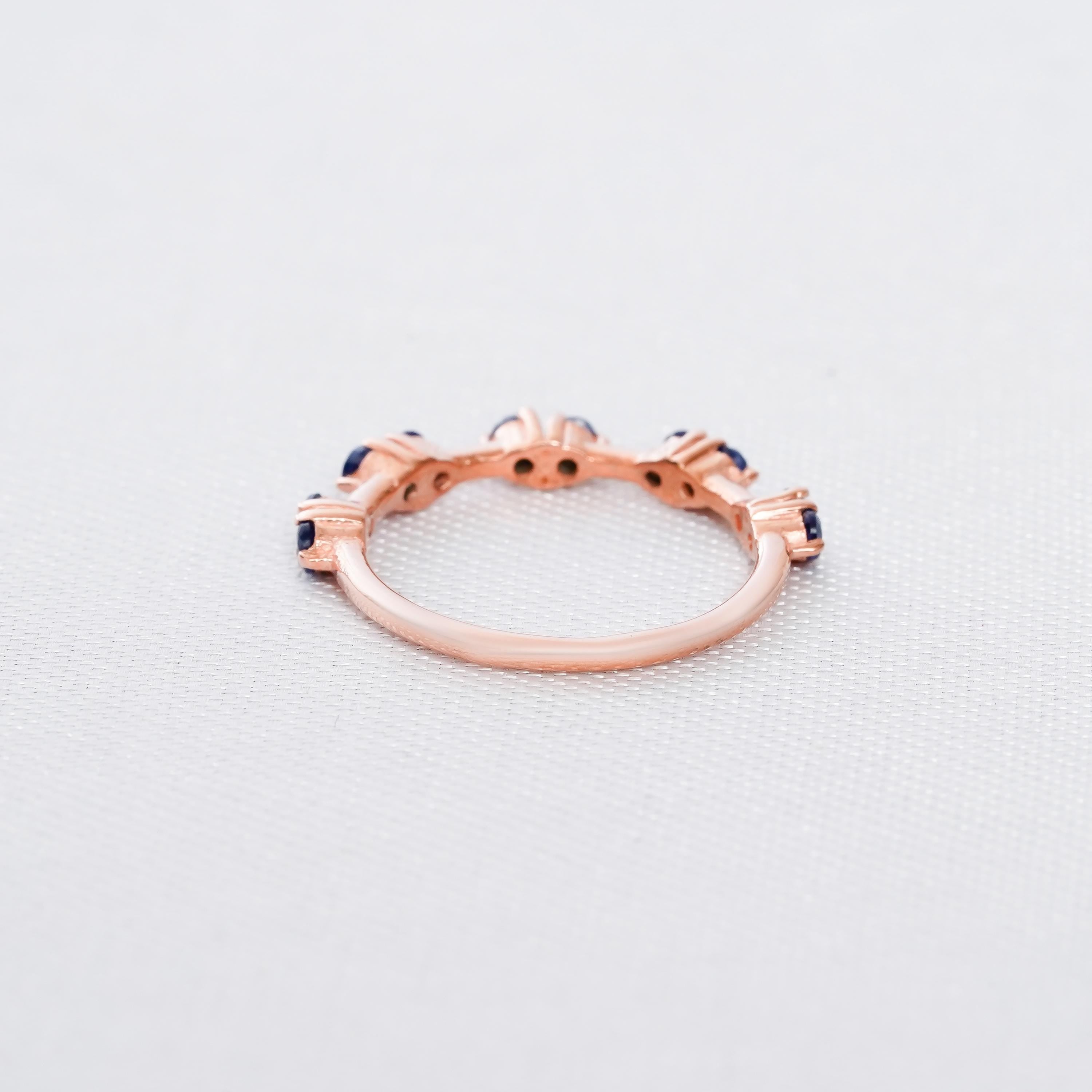 Blue Sapphire Dainty Band 925 Sterling Silver For Women Round Channel Stackable Bridal Matching Half Eternity Anniversary Gift Dainty Ring