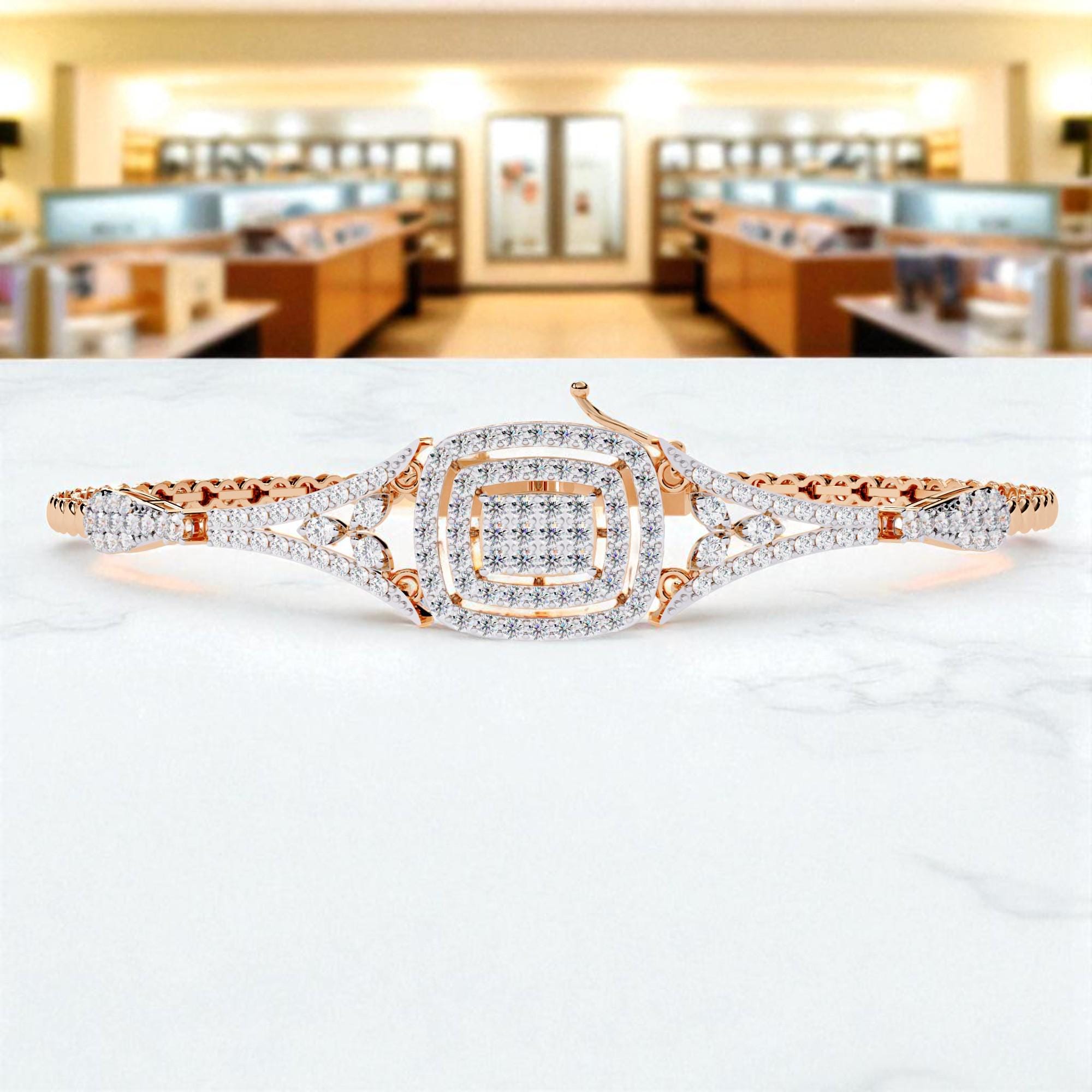 Moissanite Bracelet Sterling Silver For Women Handmade Minimalist 7.5 inch Bridal Anniversary Gift Luxury Jewelry Classic Cuff Bracelet