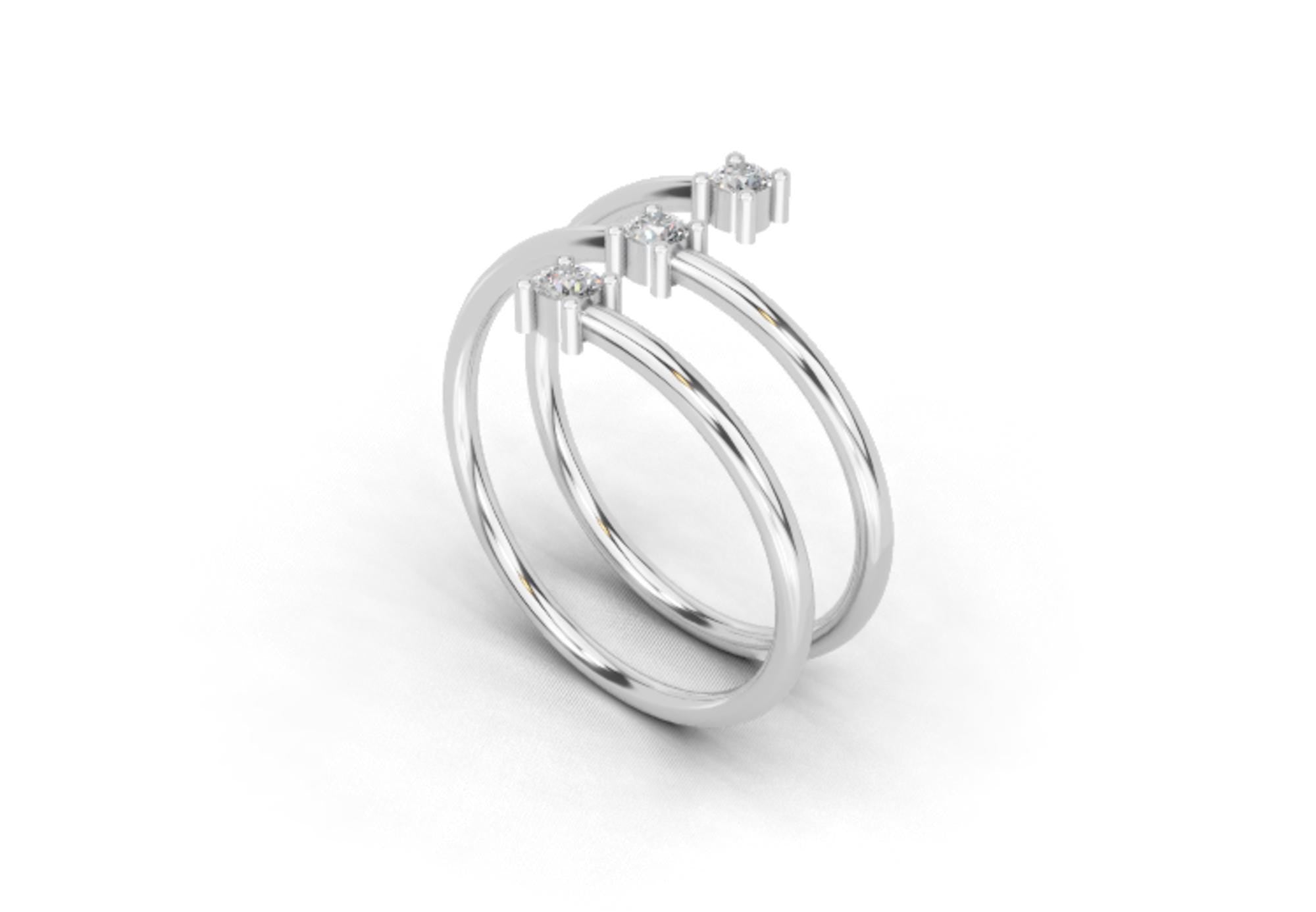 Sterling Silver Spiral Ring | Three Stone Diamond Wrap Ring | Three Stone Bypass Ring | Modern Dainty Coil Ring | Swirl Ring | Promise Ring