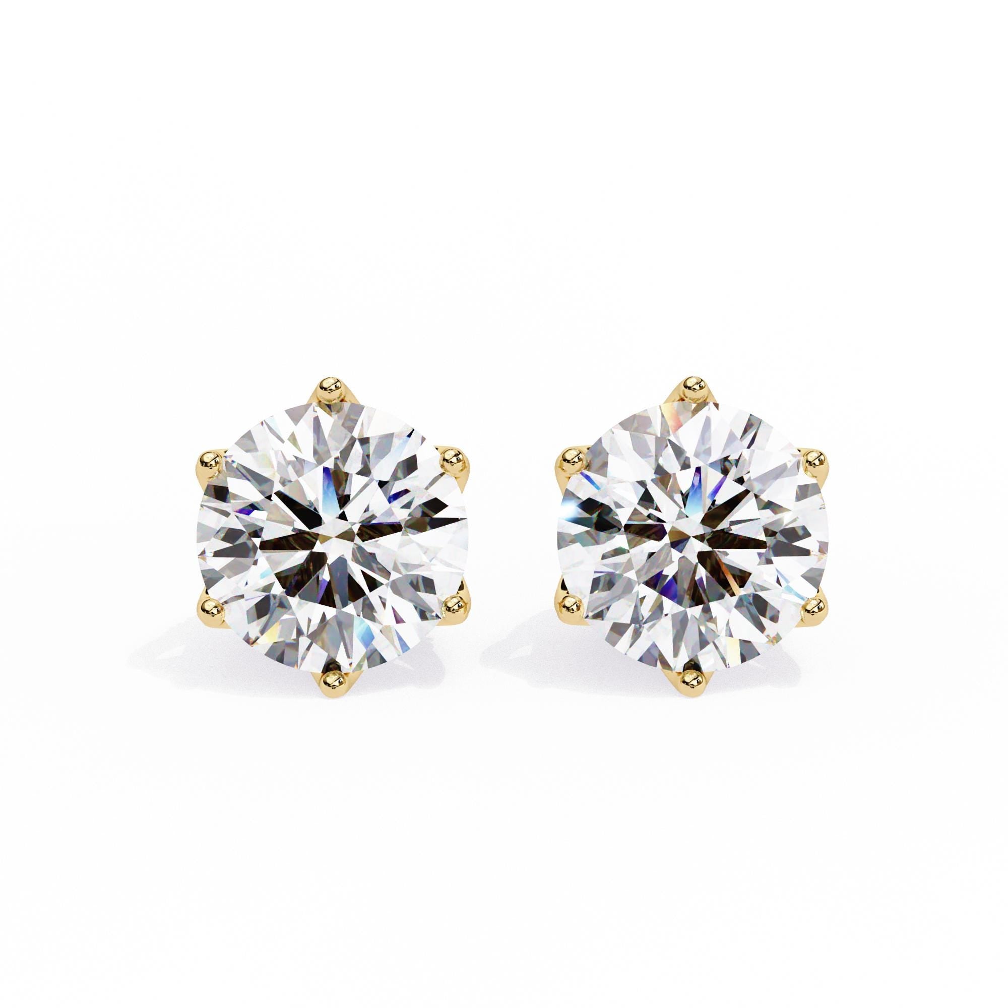 Round Moissanite Stud Earrings For Women 6 Prong 925 Sterling Silver Push Back Minimalist Dainty Trendy Hidden Halo Anniversary Gift For Her