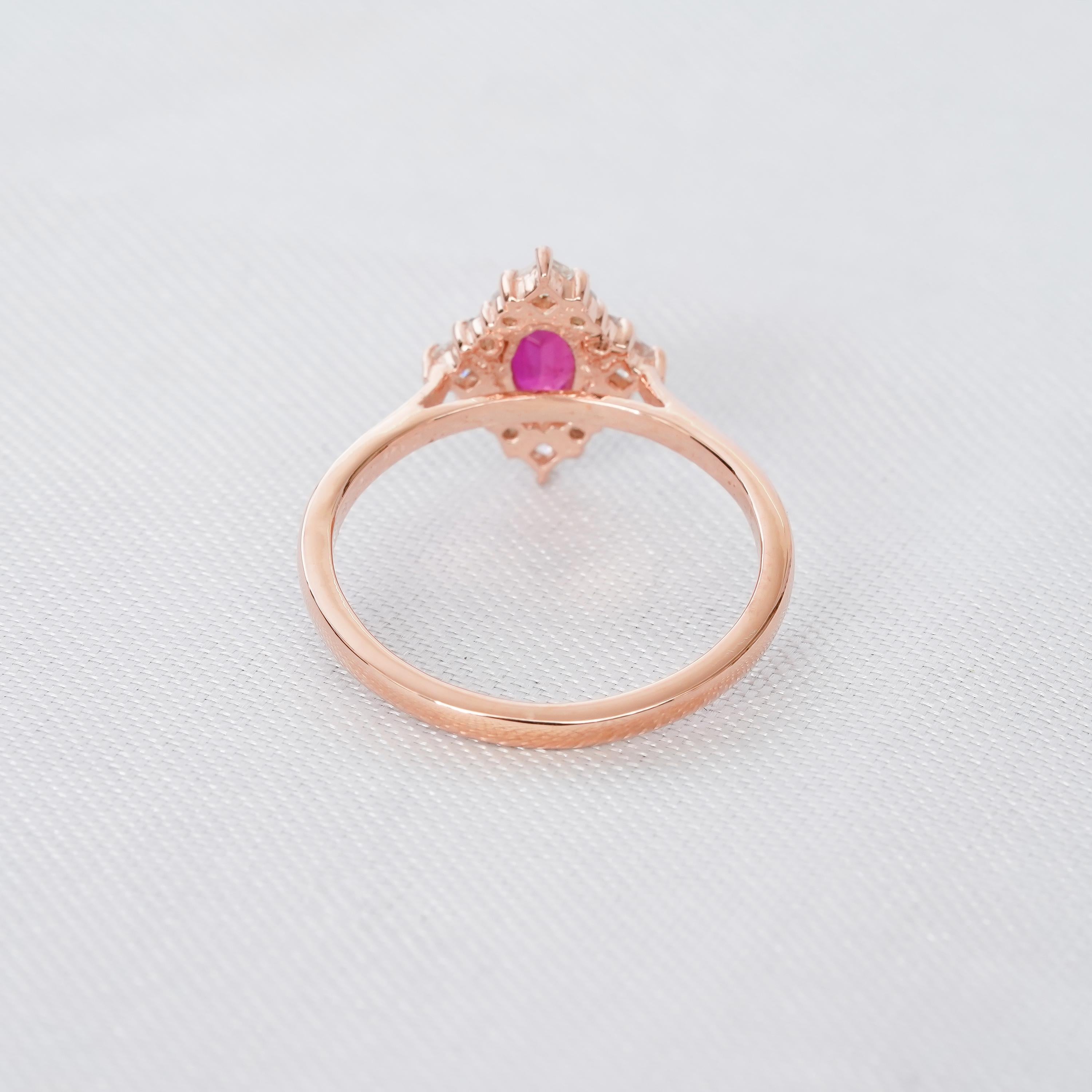 Ruby Engagement Ring For Women 925 Sterling Silver Oval Pink Ruby Wedding Ring Proposal Halo Marquise Prong Set Plain Band Handmade Ring