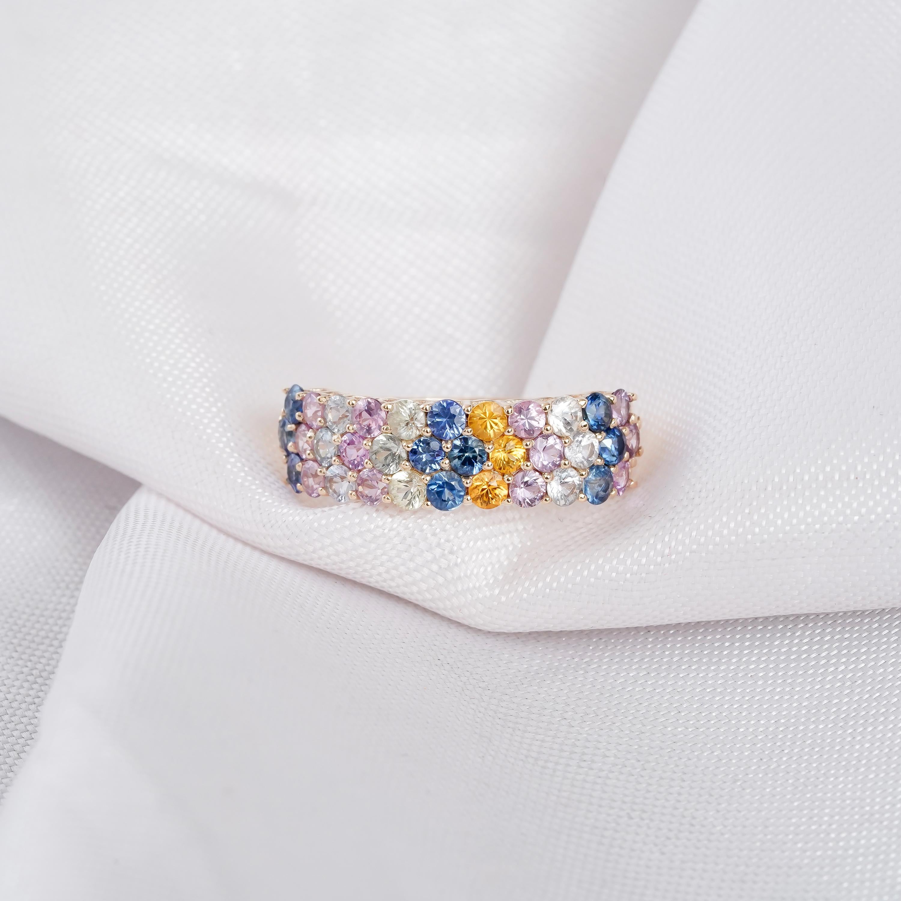 Multicolor Band For Women 925 Sterling Silver CZ Rainbow Stackable Delicate Half Eternity Bridal Matching Anniversary Gift Dainty Wide Band