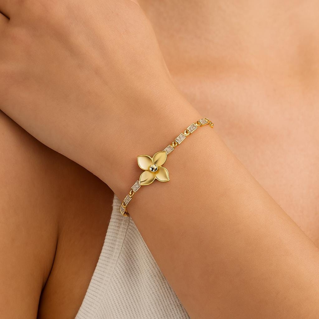 Flower Bracelet Sterling Silver Moissanite Handmade 7.5 inch Bridal Anniversary Gift Dainty Luxury Chain Floral Cuff Bracelet For Women