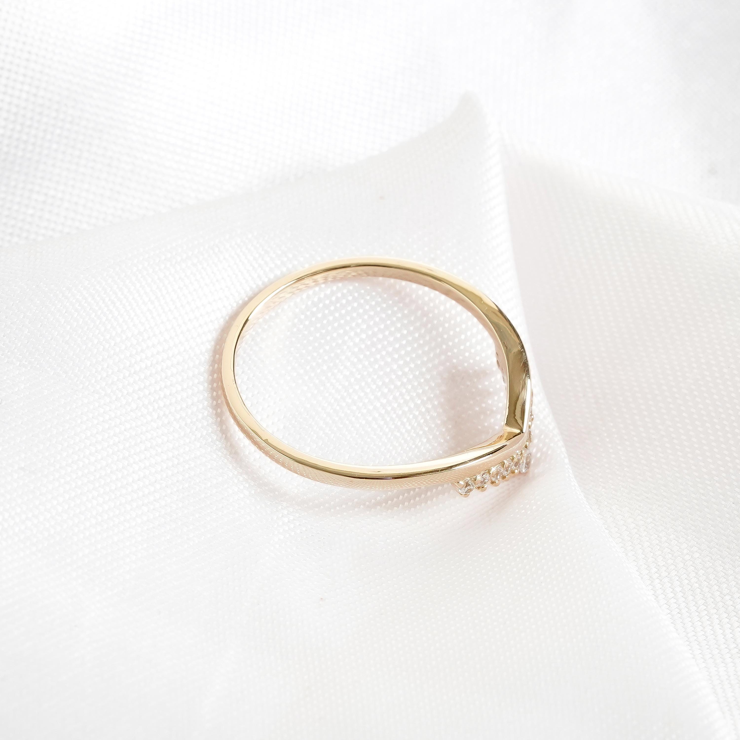 Chevron Wedding Band Moissanite Stacking Band For Women 925 Sterling Silver Bridal Anniversary Gift Minimalist Curved V Crown Dainty Band