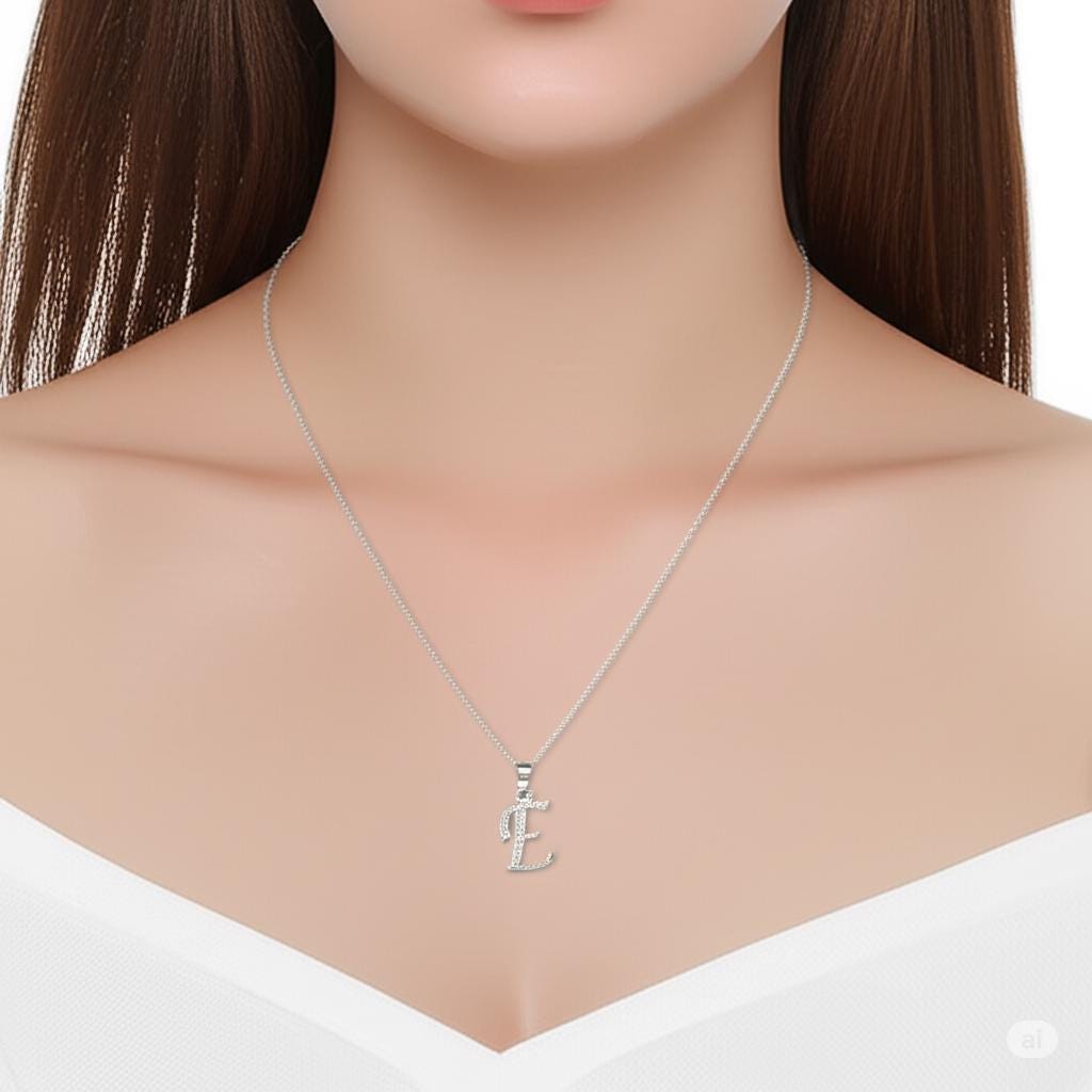 E Letter Pendant Necklace For Women Cursive Initial Diamond Dainty 18 inch Link Chain Handmade Custom Pave Initial Personalized Necklace