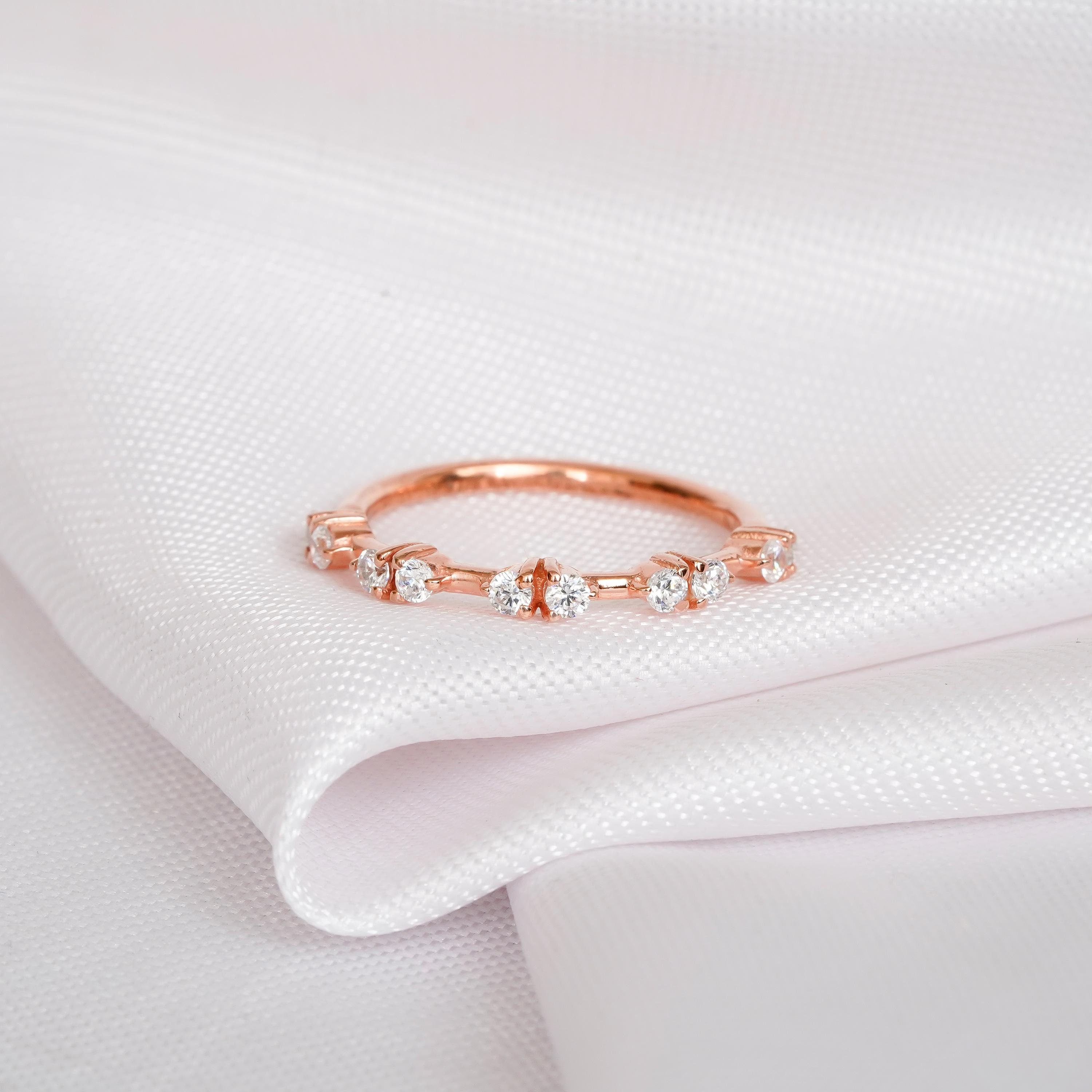 Moissanite Band For Women 925 Sterling Silver Stackable Wedding Bridal Anniversary Gift Delicate Minimalist Pave Half Eternity Dainty Band
