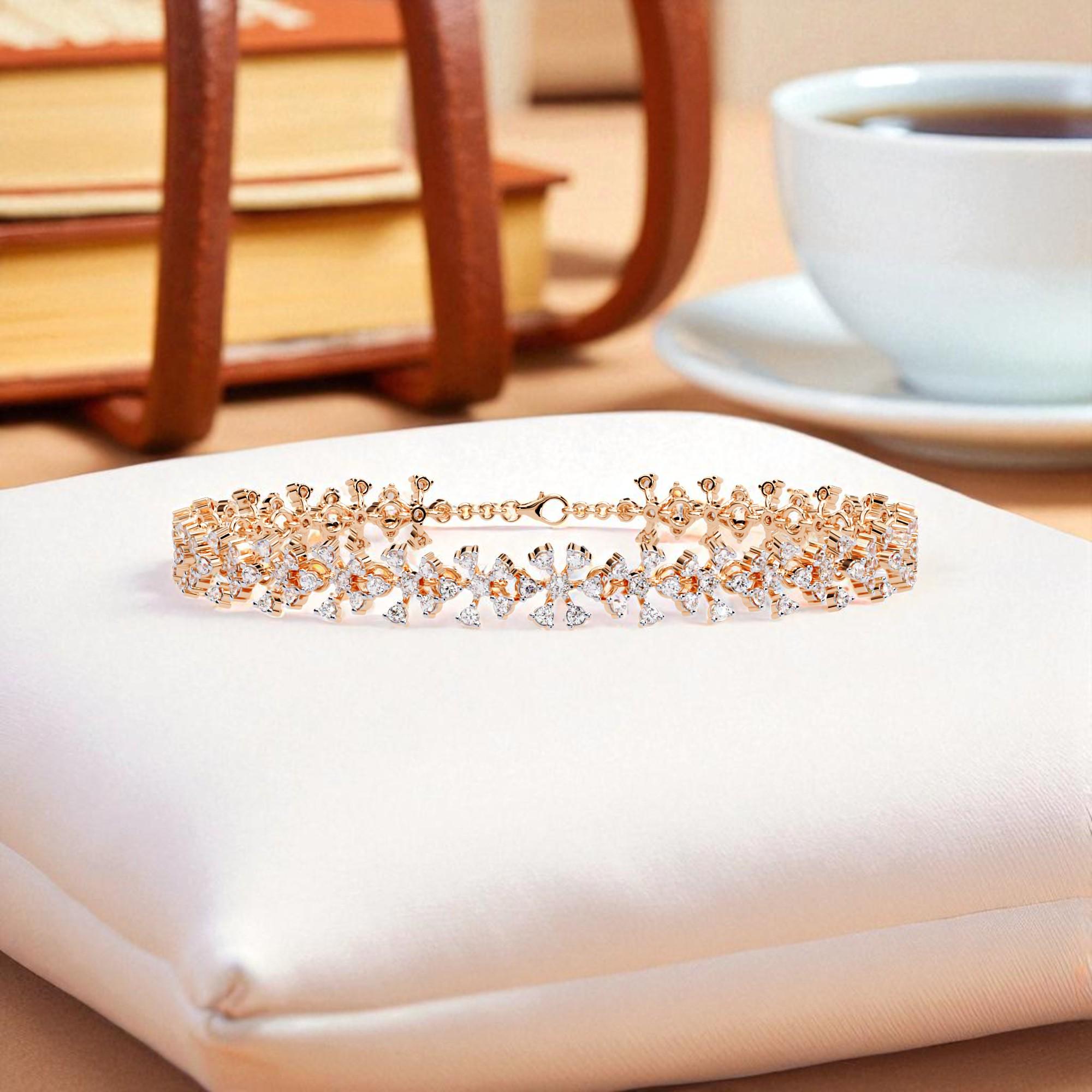 Moissanite Bracelet For Women Handmade 925 Sterling Silver 7.5 inch Bridal Anniversary Gift Luxury Minimalist Wide Flower Cuff Bracelet