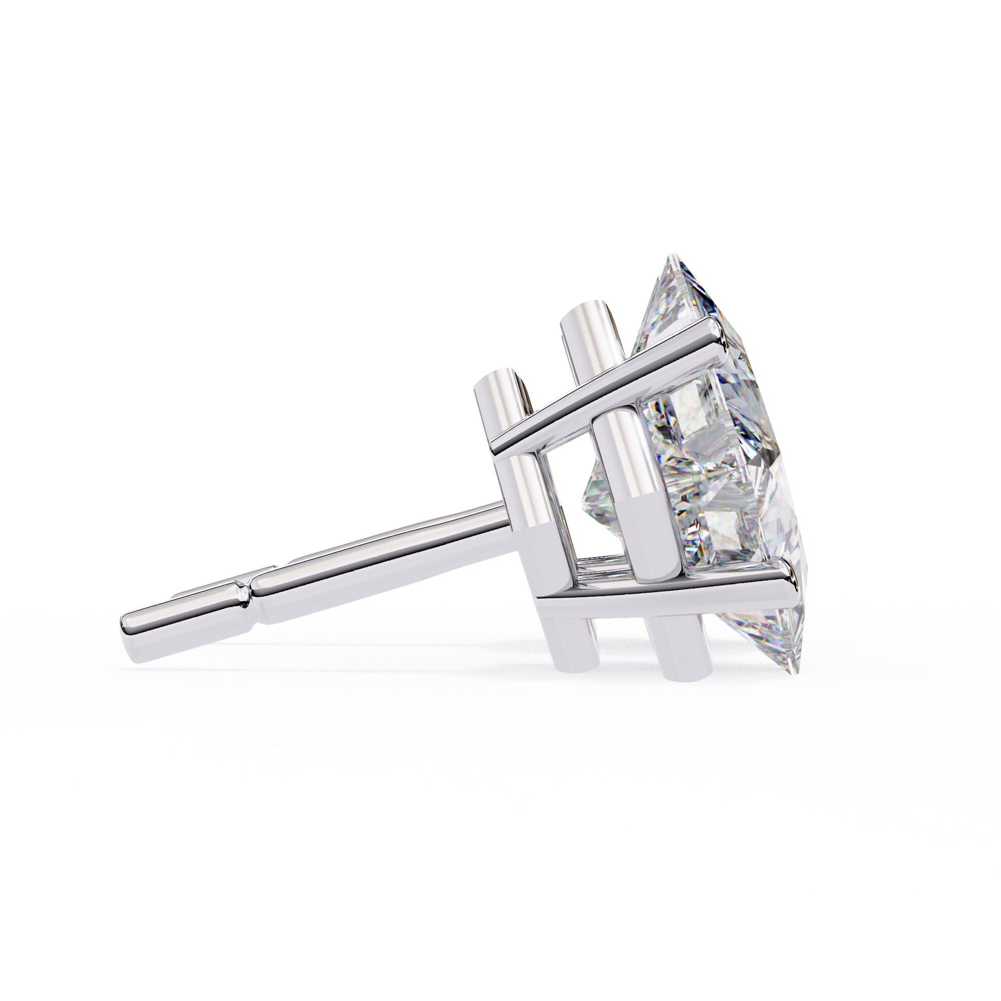 Princess Cut Moissanite Stud Earrings For Women 925 Sterling Silver Push Back Minimalist Dainty Vertical Prong Set Anniversary Gift For Her