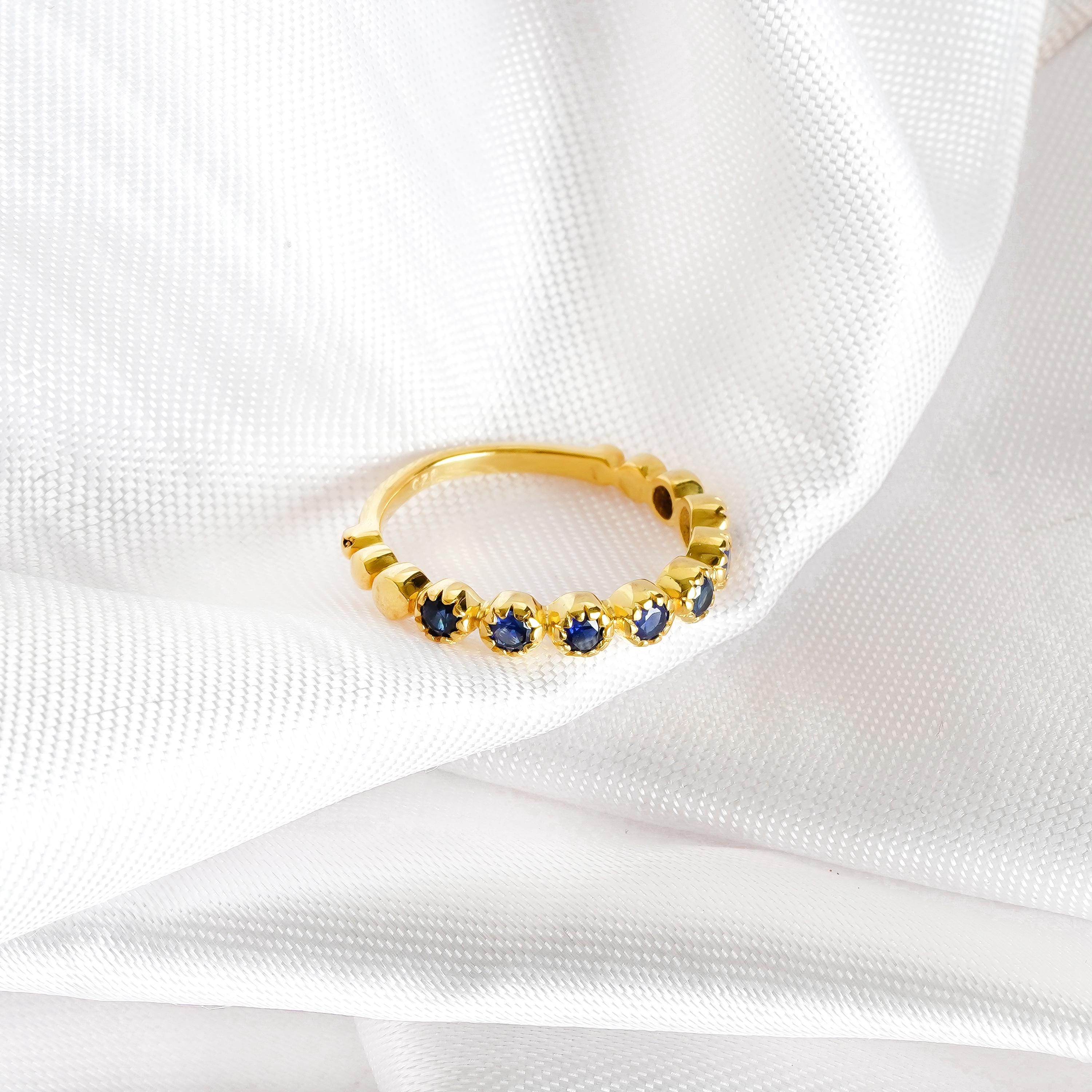 Blue Sapphire Half Eternity Wedding Band For Women 925 Sterling Silver Stackable Round Sapphire Bridal Matching Anniversary Gift Dainty Band