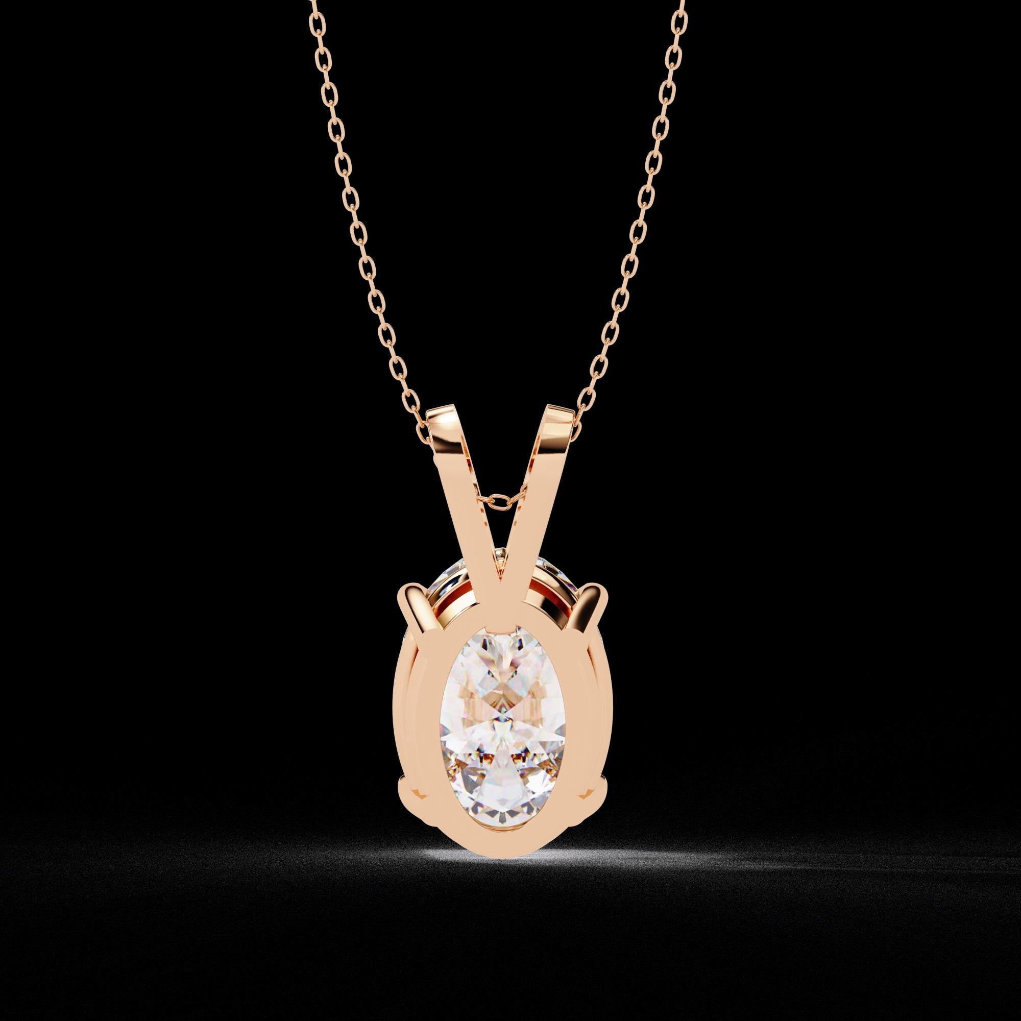 Solitaire Moissanite Pendant Necklace For Women 925 Sterling Silver Oval 18" Link Chain Certified Moissanite Minimalist Dainty Necklace