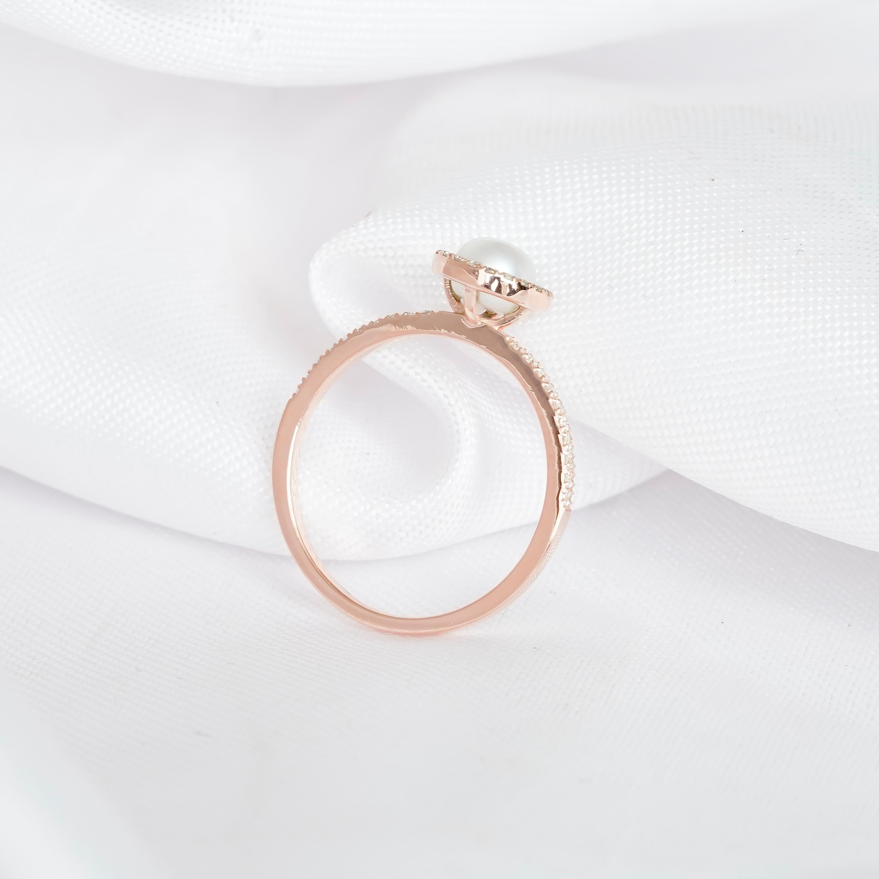 Pearl Halo Engagement Ring 925 Sterling Silver Round Freshwater Pearl Wedding Ring For Women Proposal Minimalist Pave Set White Pearl Ring