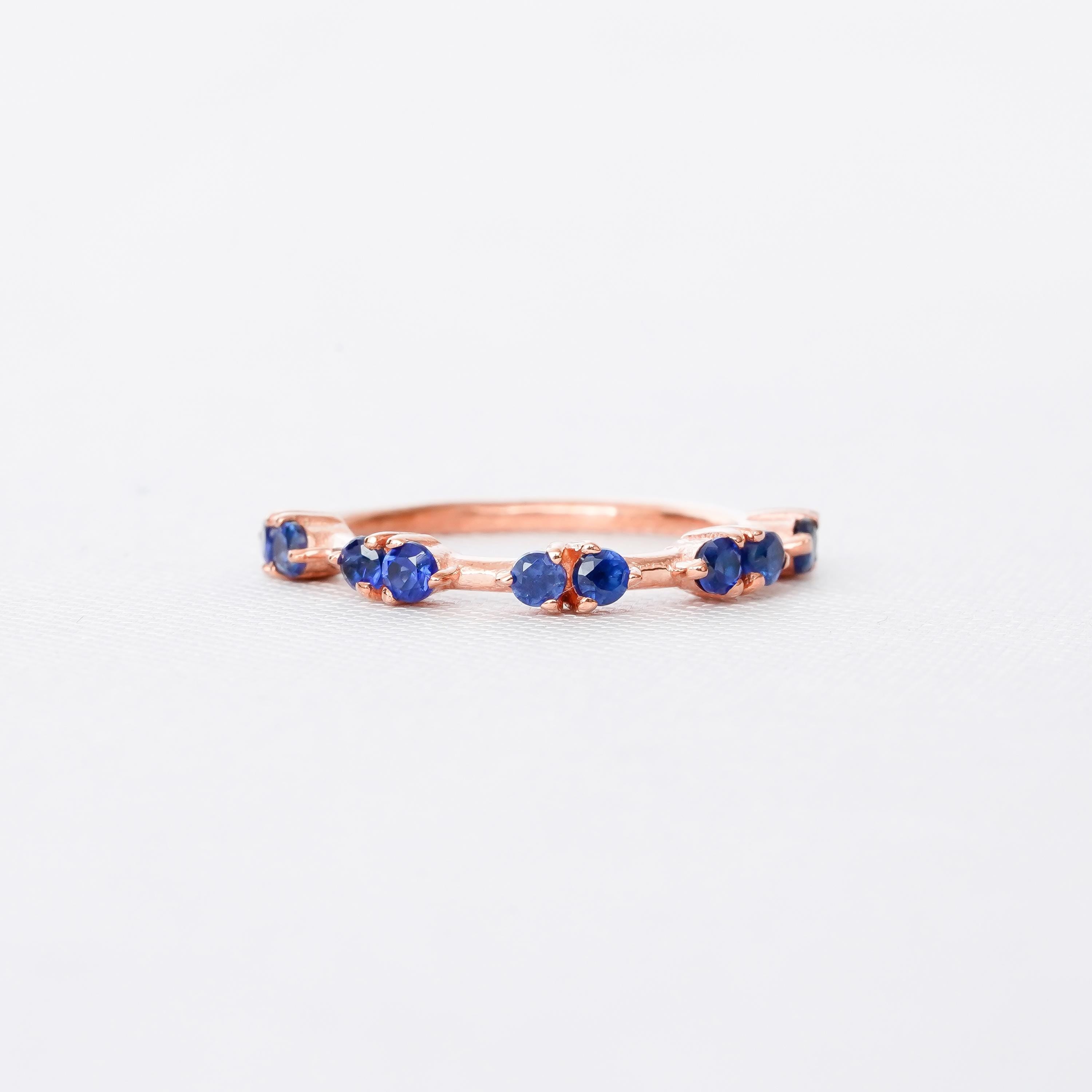 Blue Sapphire Dainty Band 925 Sterling Silver For Women Round Channel Stackable Bridal Matching Half Eternity Anniversary Gift Dainty Ring