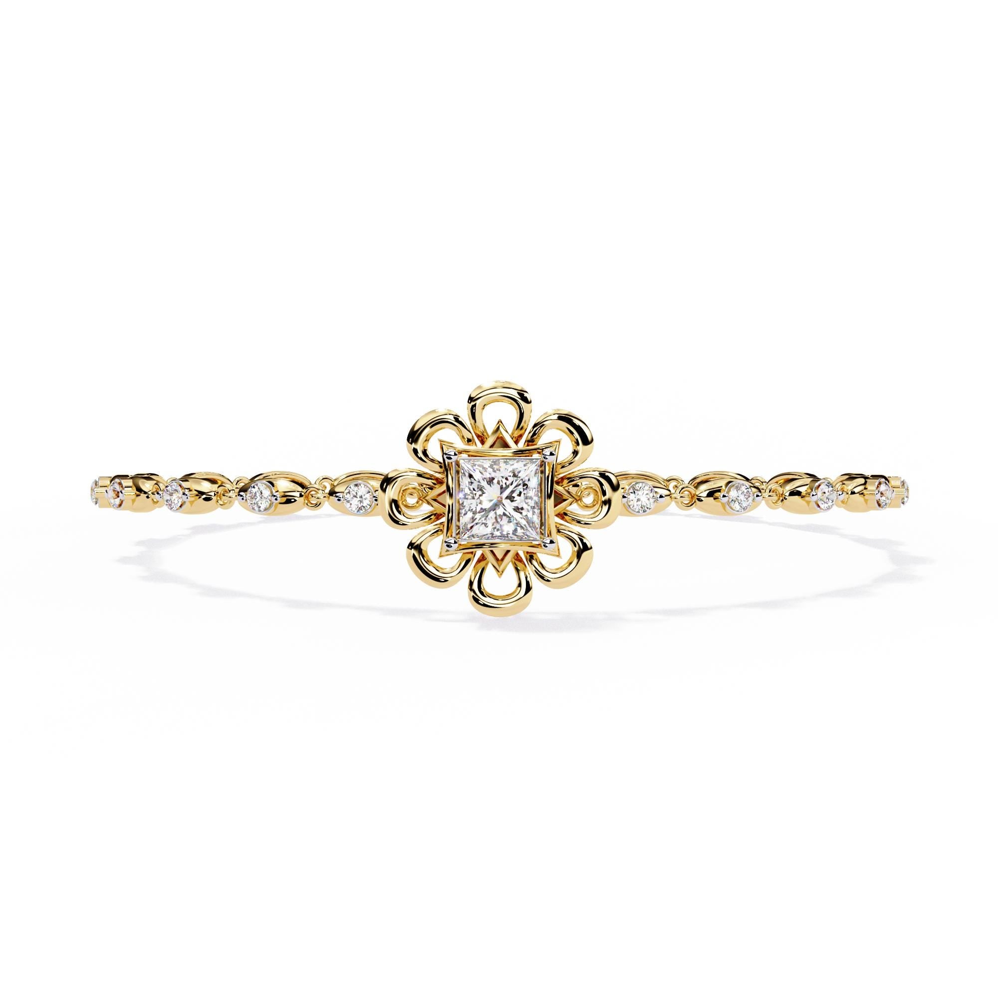 Minimalist Bangle Bracelet For Women 925 Sterling Silver 7.5 inch Bridal Anniversary Gift Luxury Princess Cut Moissanite Cuff Bracelet