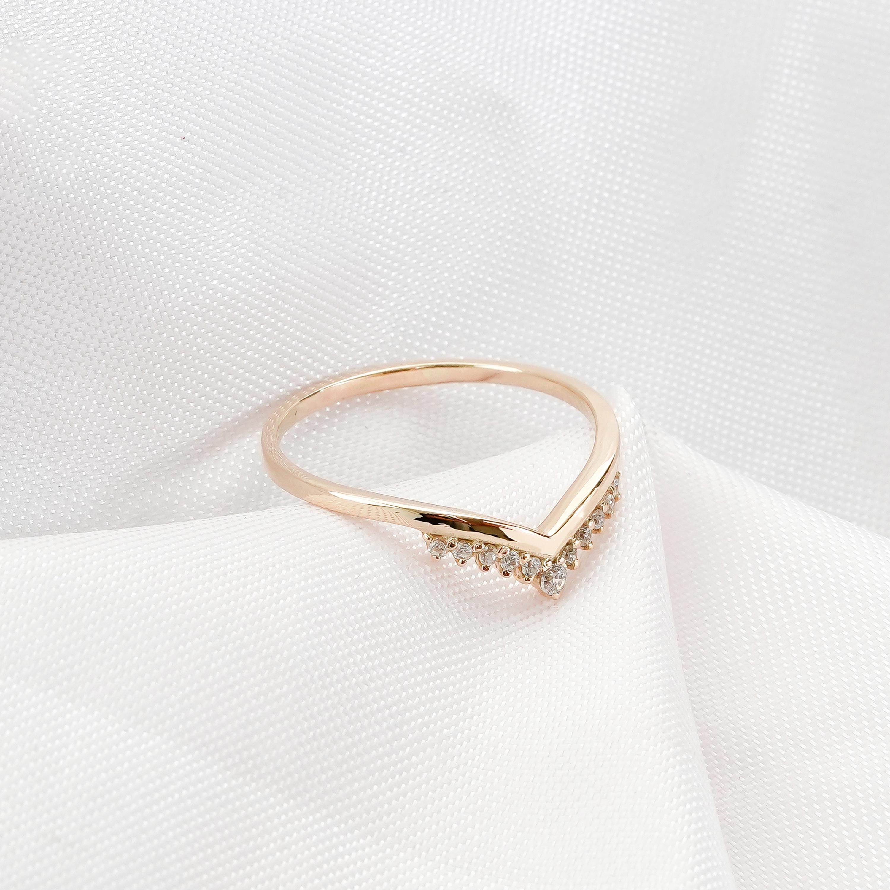 Chevron Wedding Band Moissanite Stacking Band For Women 925 Sterling Silver Bridal Anniversary Gift Minimalist Curved V Crown Dainty Band