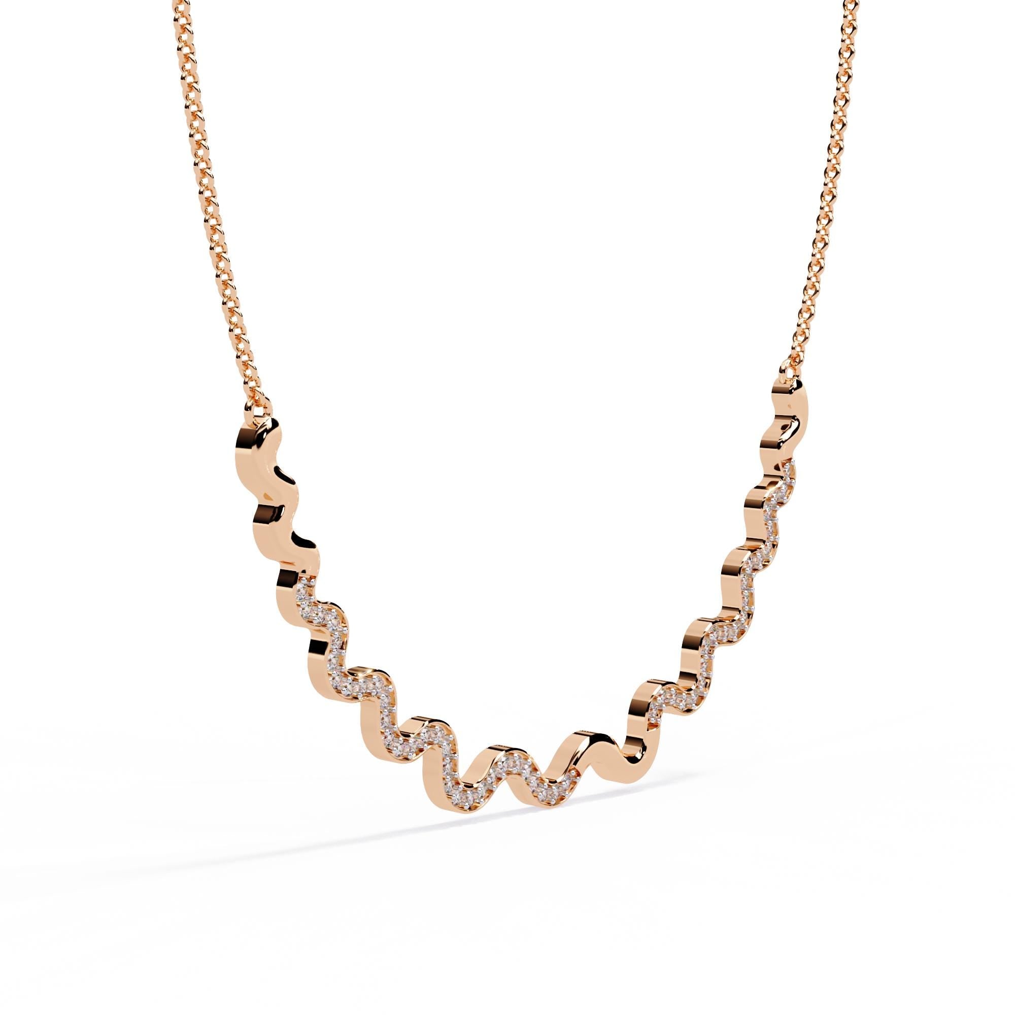 Diamond Bar Necklace For Women Wavy Moissanite 925 Sterling Silver 18 inch Link Chain Minimalist Dainty Wave Handmade Pendant Necklace