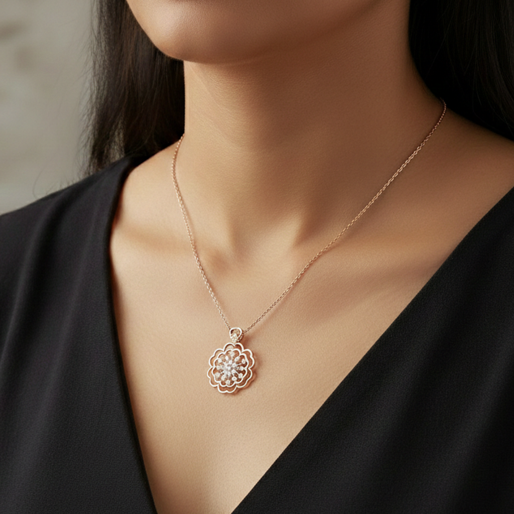 Sterling Silver Moissanite Flower Pendant | Anniversary Gift