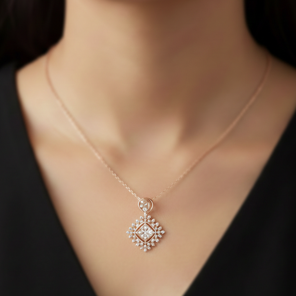 Moissanite Cluster Necklace | Gold Plated Sterling Silver Sunburst Pendant