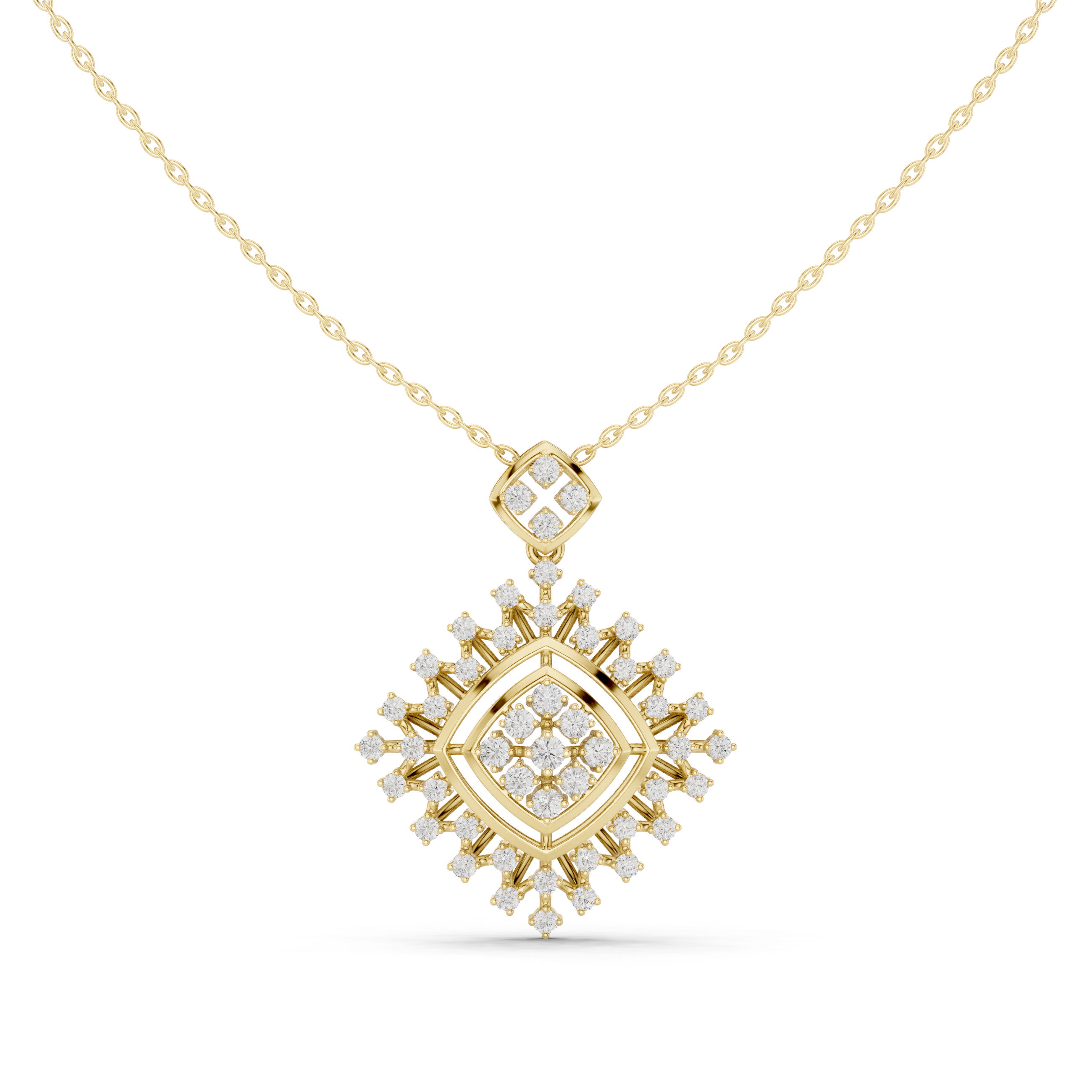 Moissanite Cluster Necklace | Gold Plated Sterling Silver Sunburst Pendant