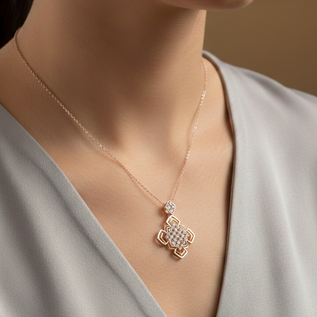 Moissanite Mandal Necklace | Gold Plated Sterling Silver Sunburst Necklace For Women | Anniversary Jewelry Pendant