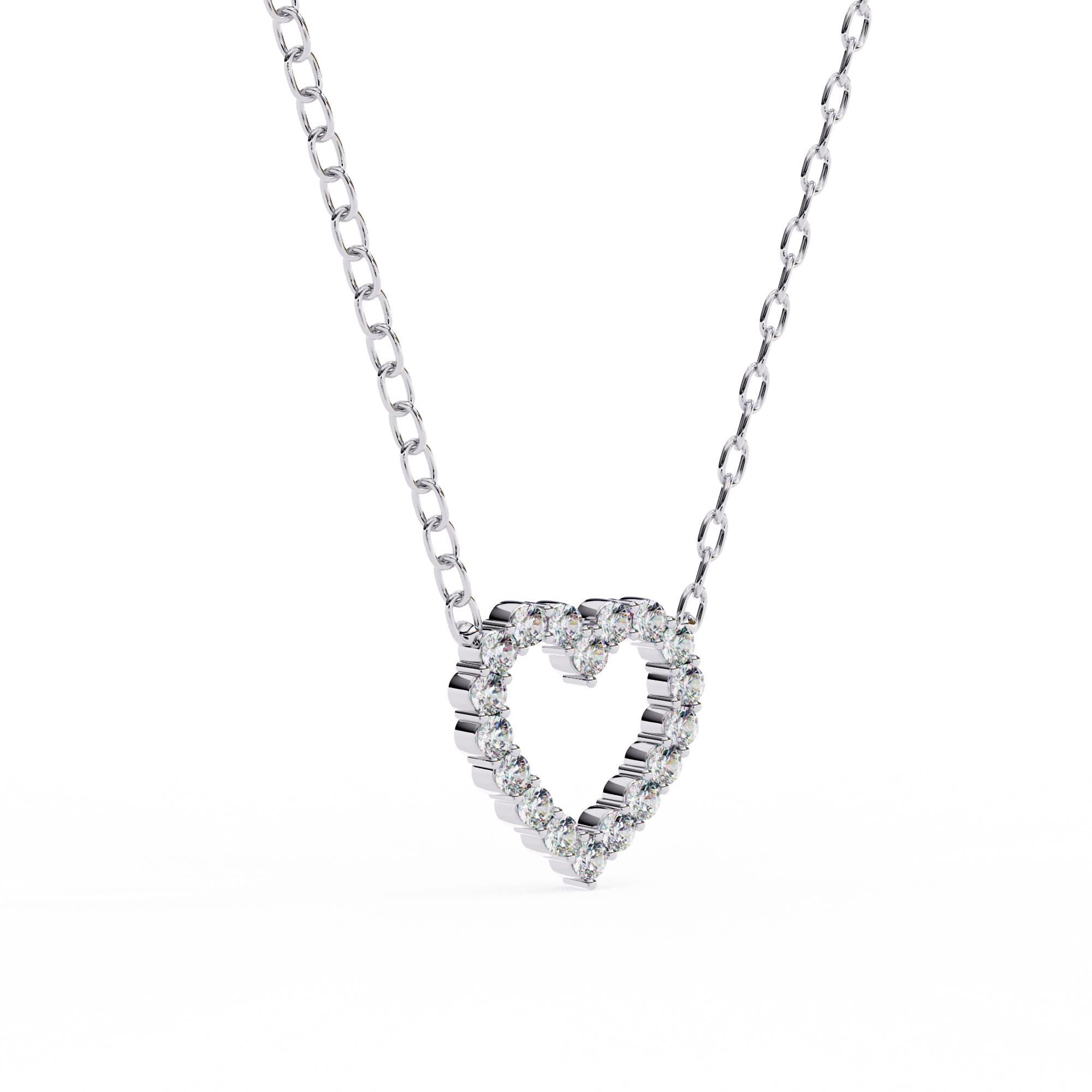 Heart Shaped Pendant Necklace For Women 925 Sterling Silver Pave Set Moissanite 18" Link Chain Minimalist Dainty Necklace Love Gift For Her