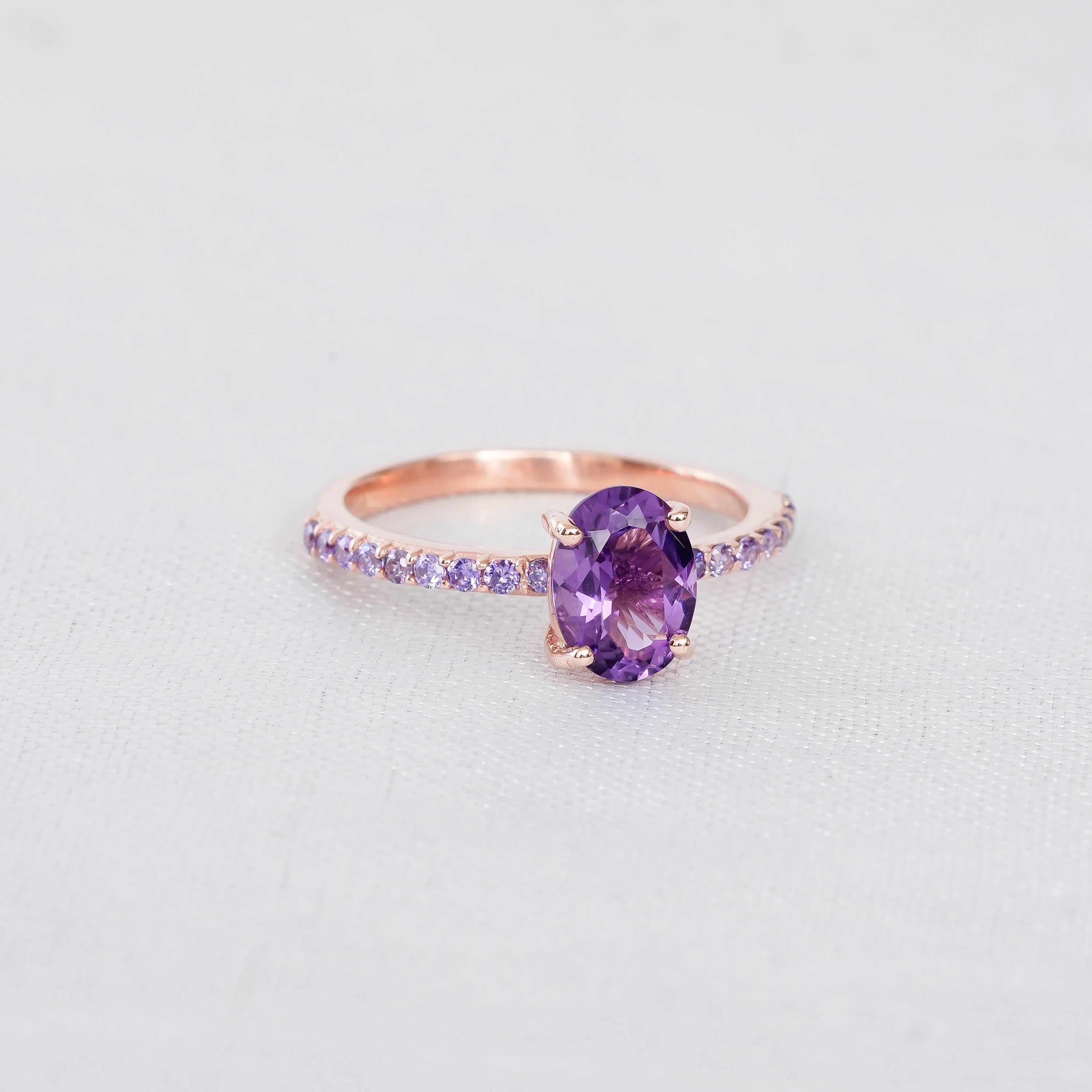 Amethyst Engagement Ring Set Matching Moissanite Chevron Wedding Band For Women Oval Accents Solitaire Eternity Prong Bridal Promise Ring