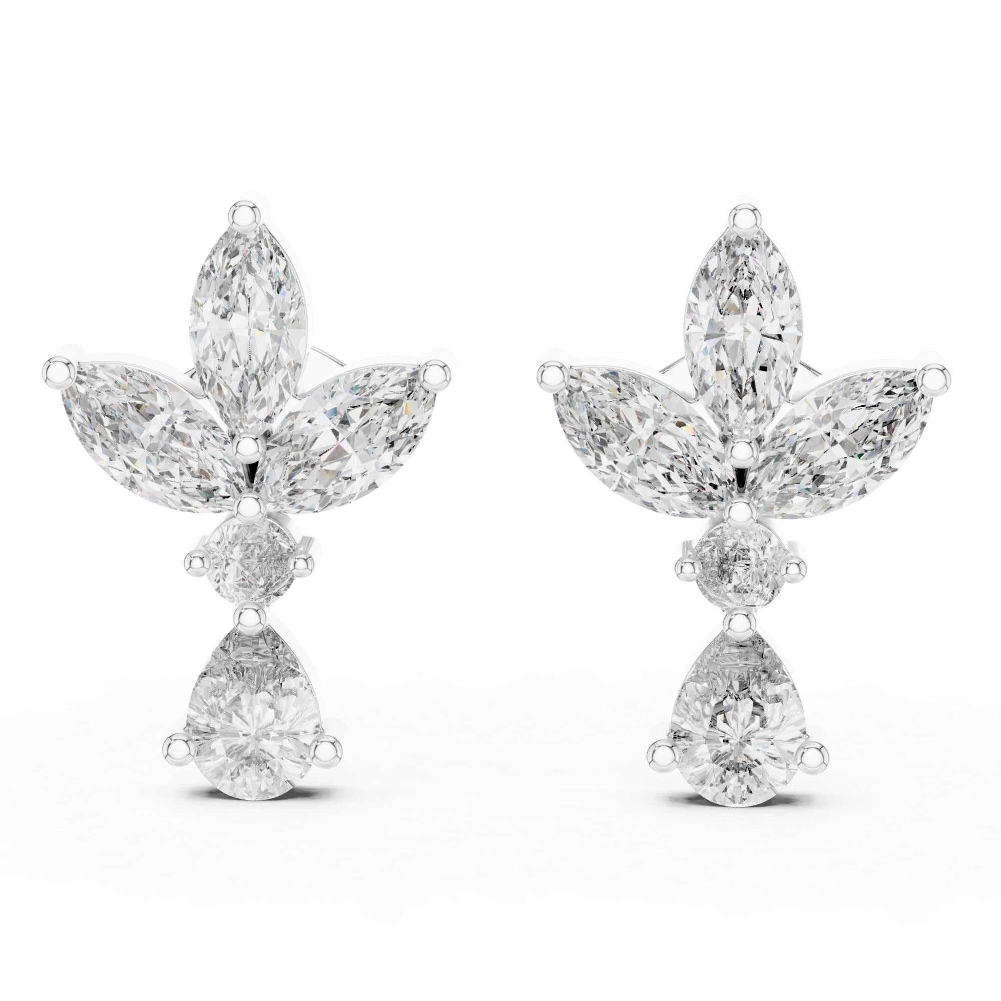 Statement Stud Earrings For Women 925 Sterling Silver Marquise Drop Pushback Minimalist Dainty Long Crown Bridal Anniversary Gift For Her