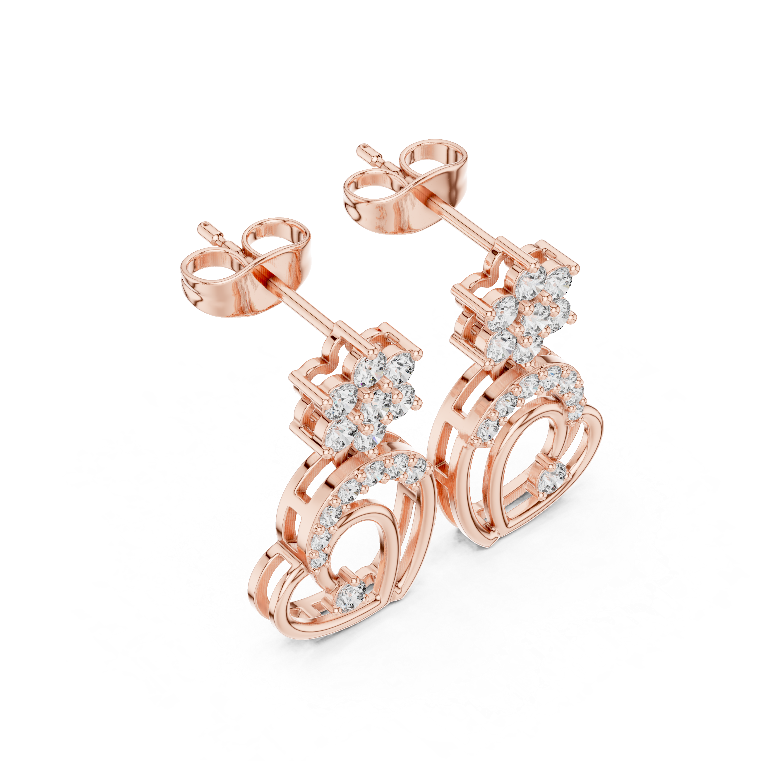 Double Heart Moissanite Stud Earrings, 925 Sterling Silver, Flower Accent, Hypoallergenic, Luxury