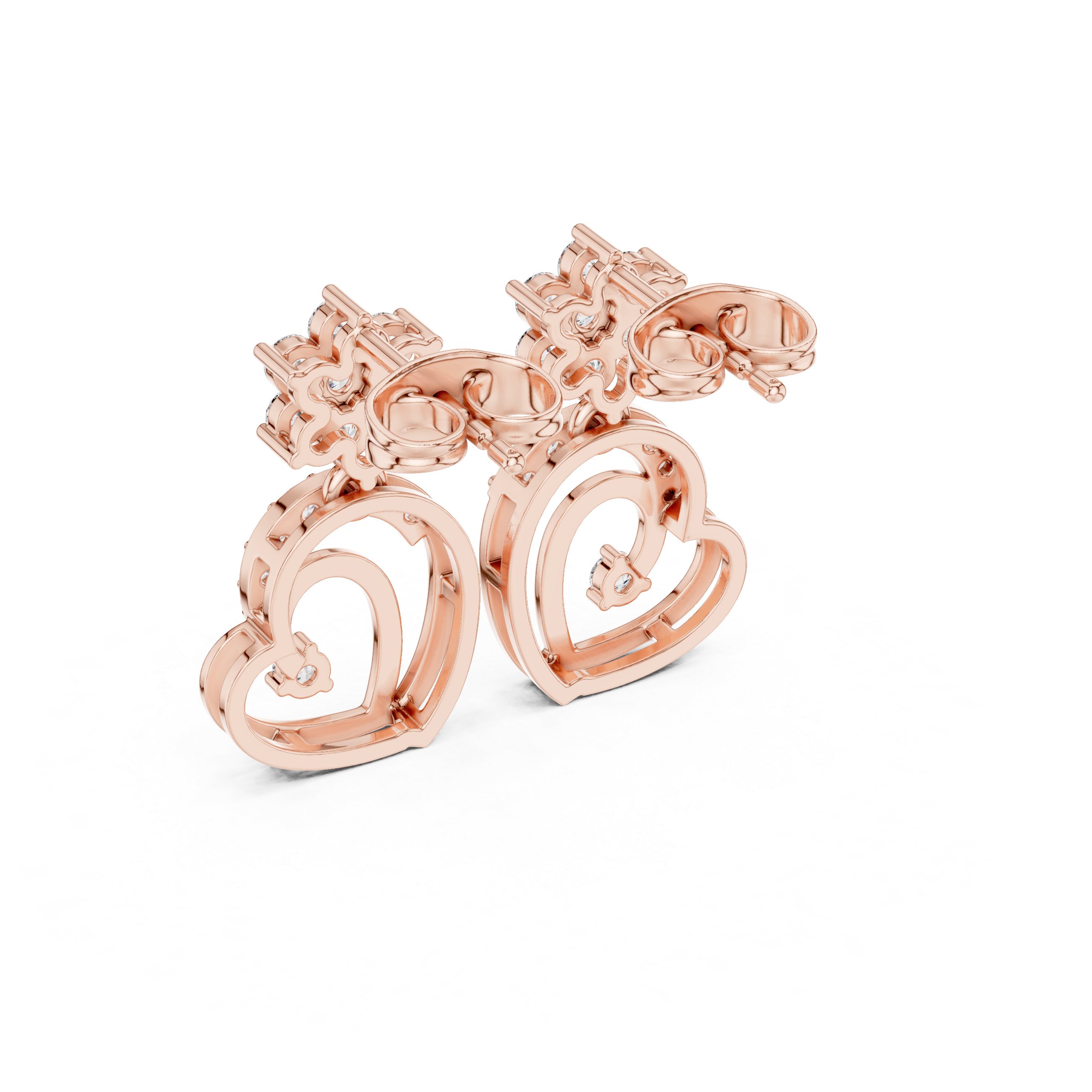 Double Heart Moissanite Stud Earrings, 925 Sterling Silver, Flower Accent, Hypoallergenic, Luxury