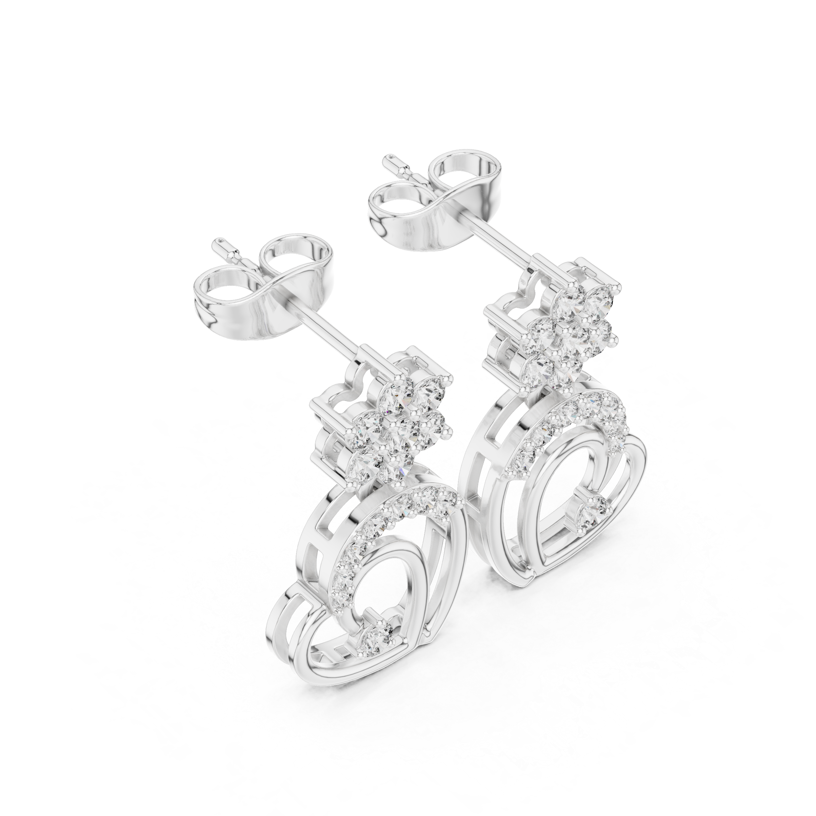 Double Heart Moissanite Stud Earrings, 925 Sterling Silver, Flower Accent, Hypoallergenic, Luxury