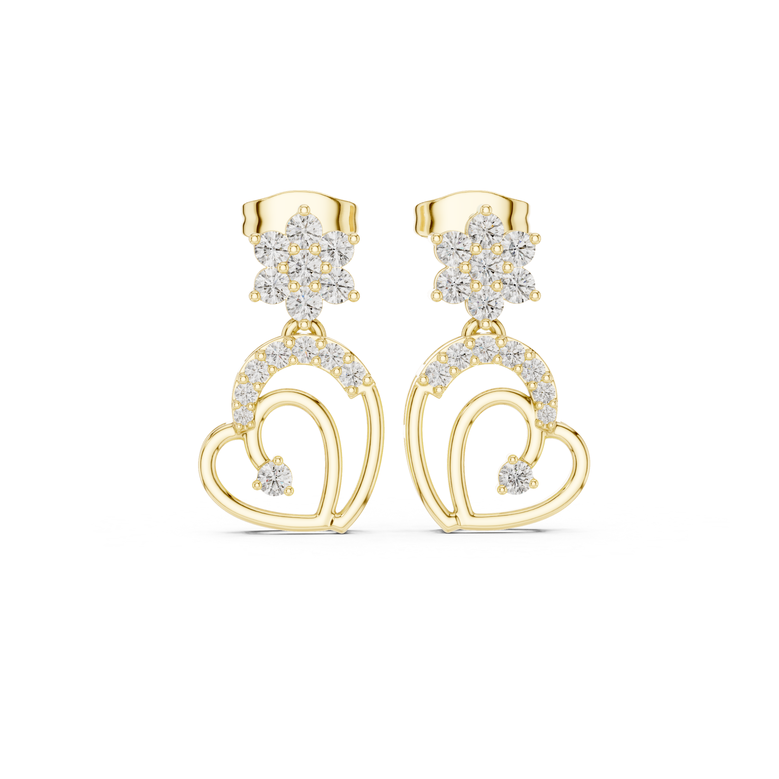 Double Heart Moissanite Stud Earrings, 925 Sterling Silver, Flower Accent, Hypoallergenic, Luxury