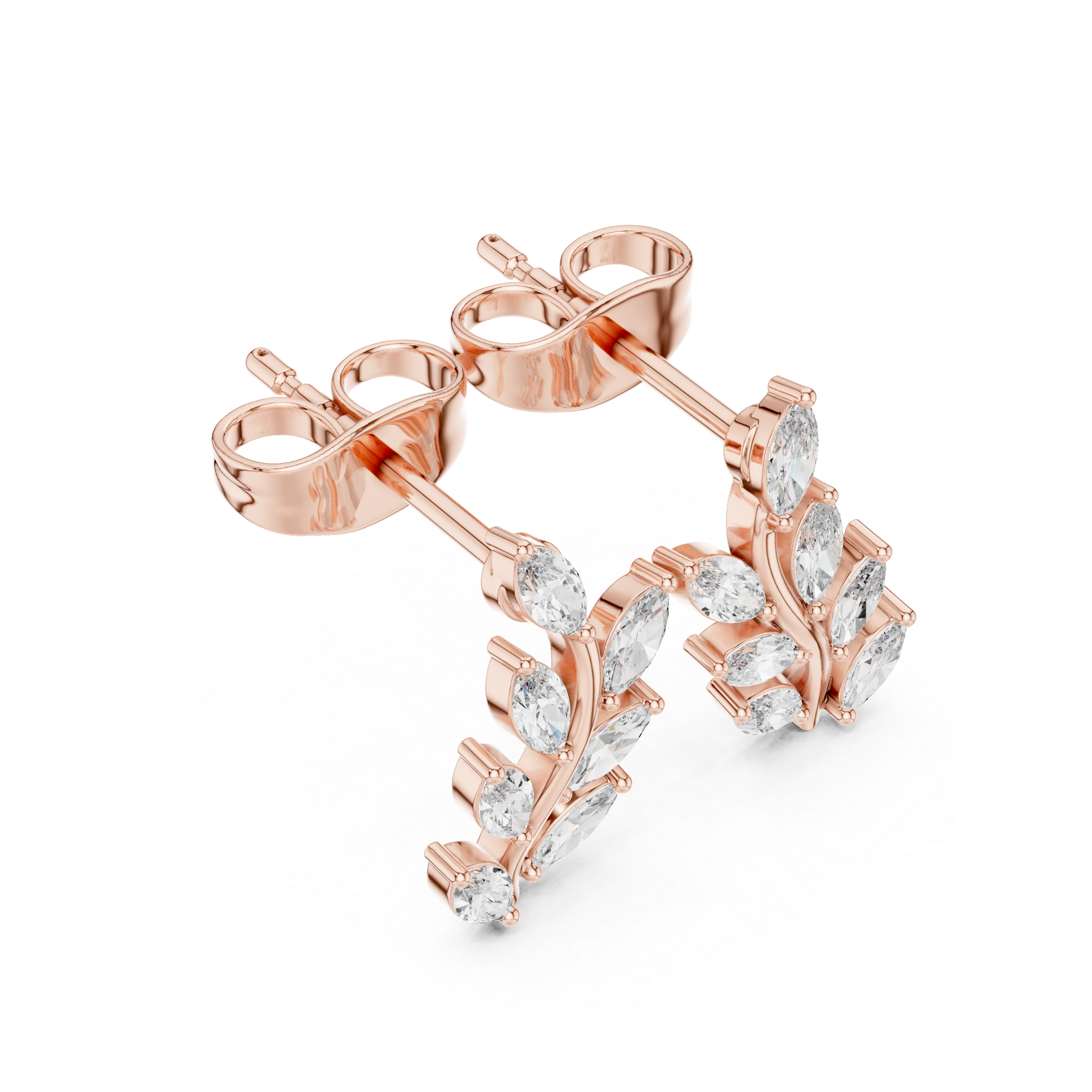Leaf Climber Moissanite Earrings, 925 Sterling Silver, Marquise Botanical Studs