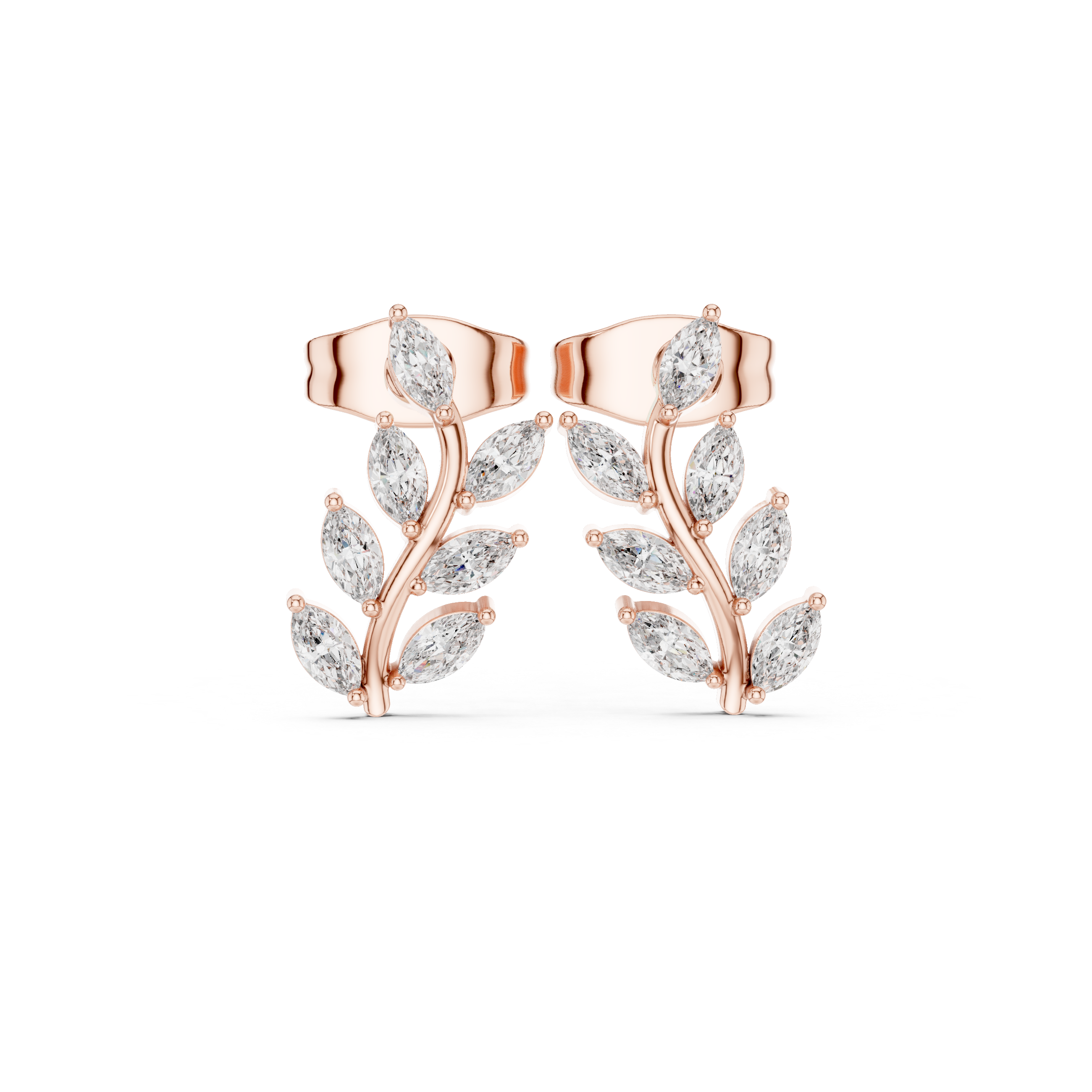 Leaf Climber Moissanite Earrings, 925 Sterling Silver, Marquise Botanical Studs