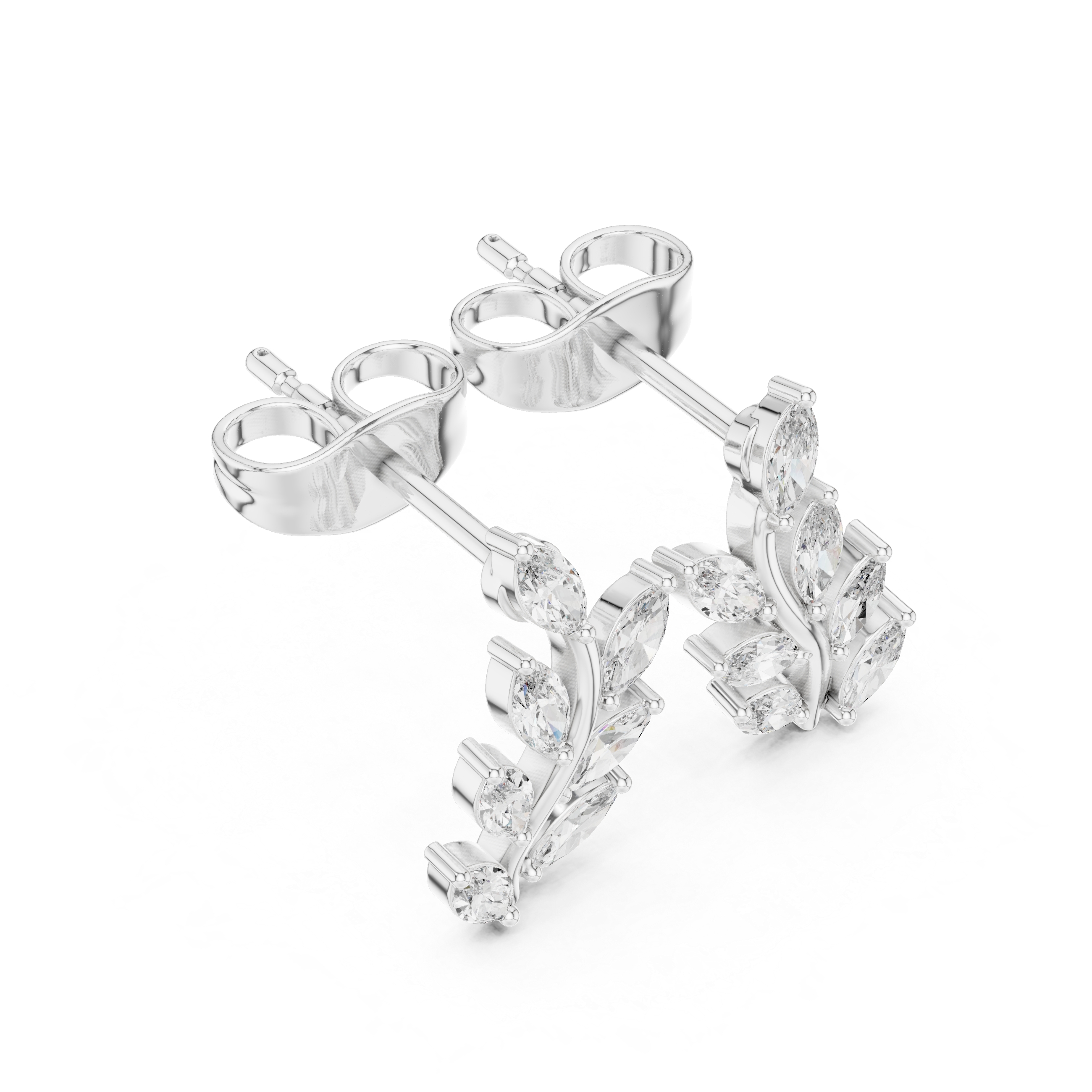 Leaf Climber Moissanite Earrings, 925 Sterling Silver, Marquise Botanical Studs