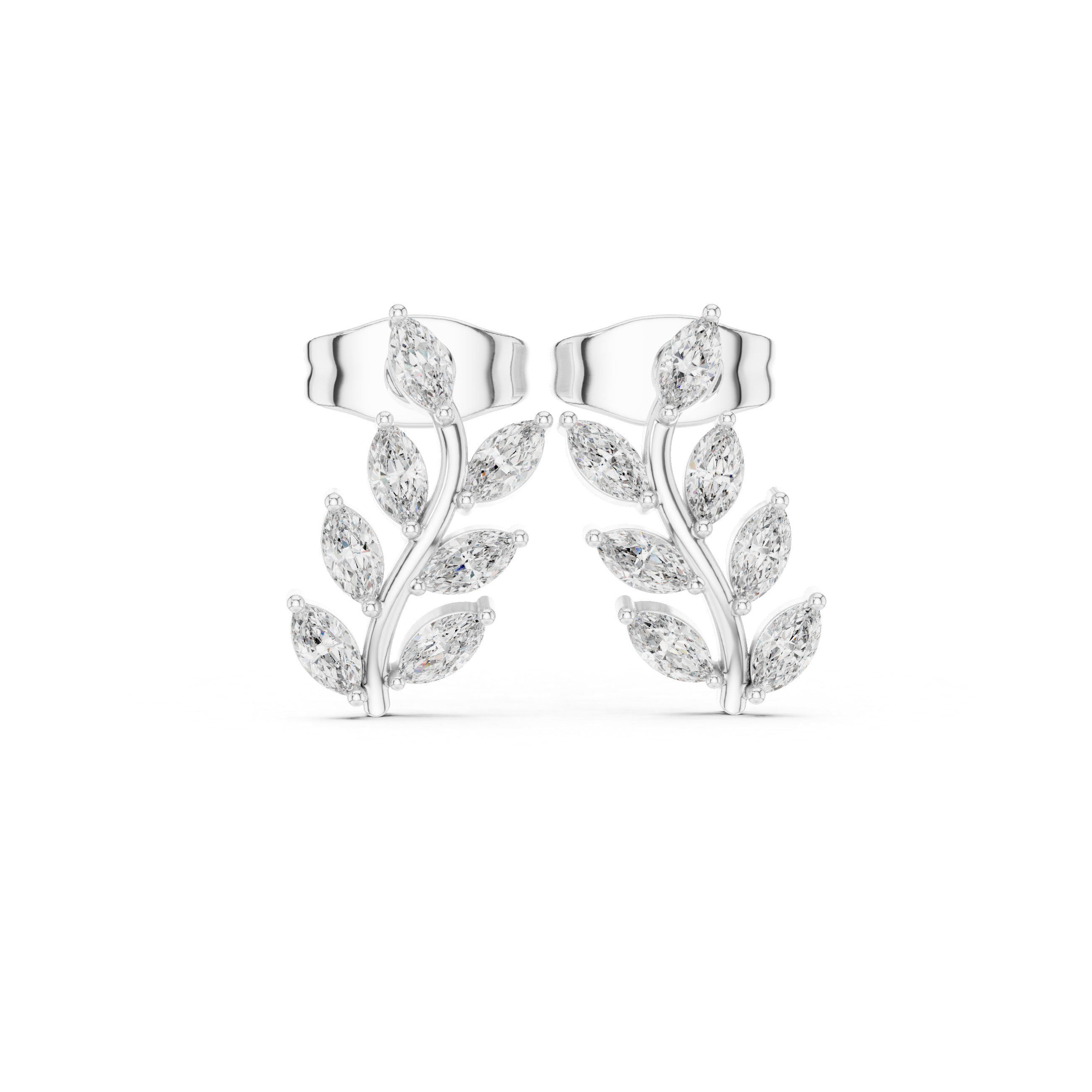 Leaf Climber Moissanite Earrings, 925 Sterling Silver, Marquise Botanical Studs